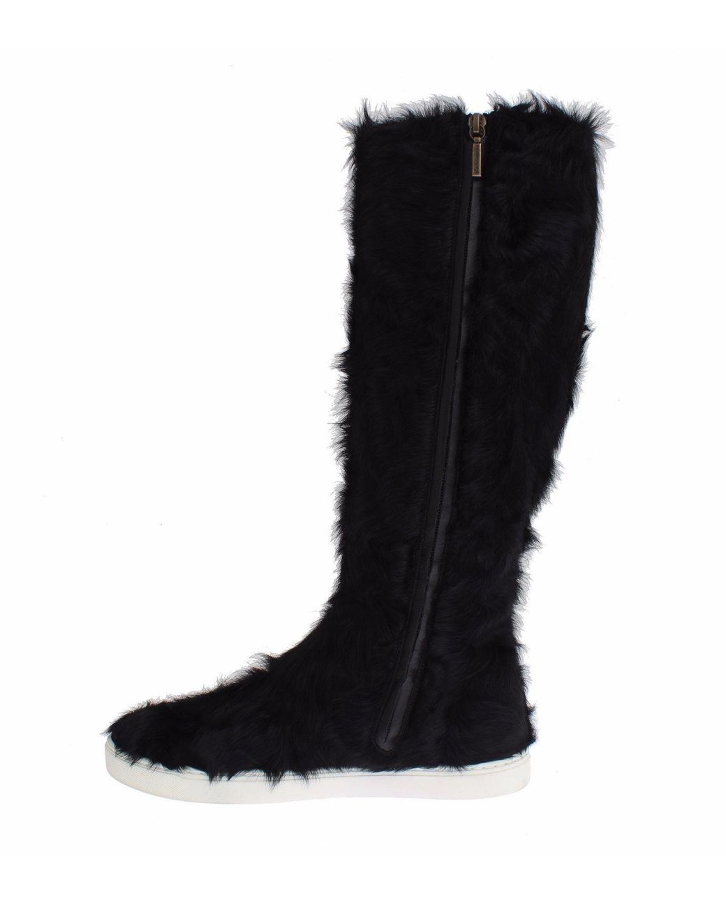 Dolce & Gabbana Black Xiangao Lamb Fur Leather Boots Shoes