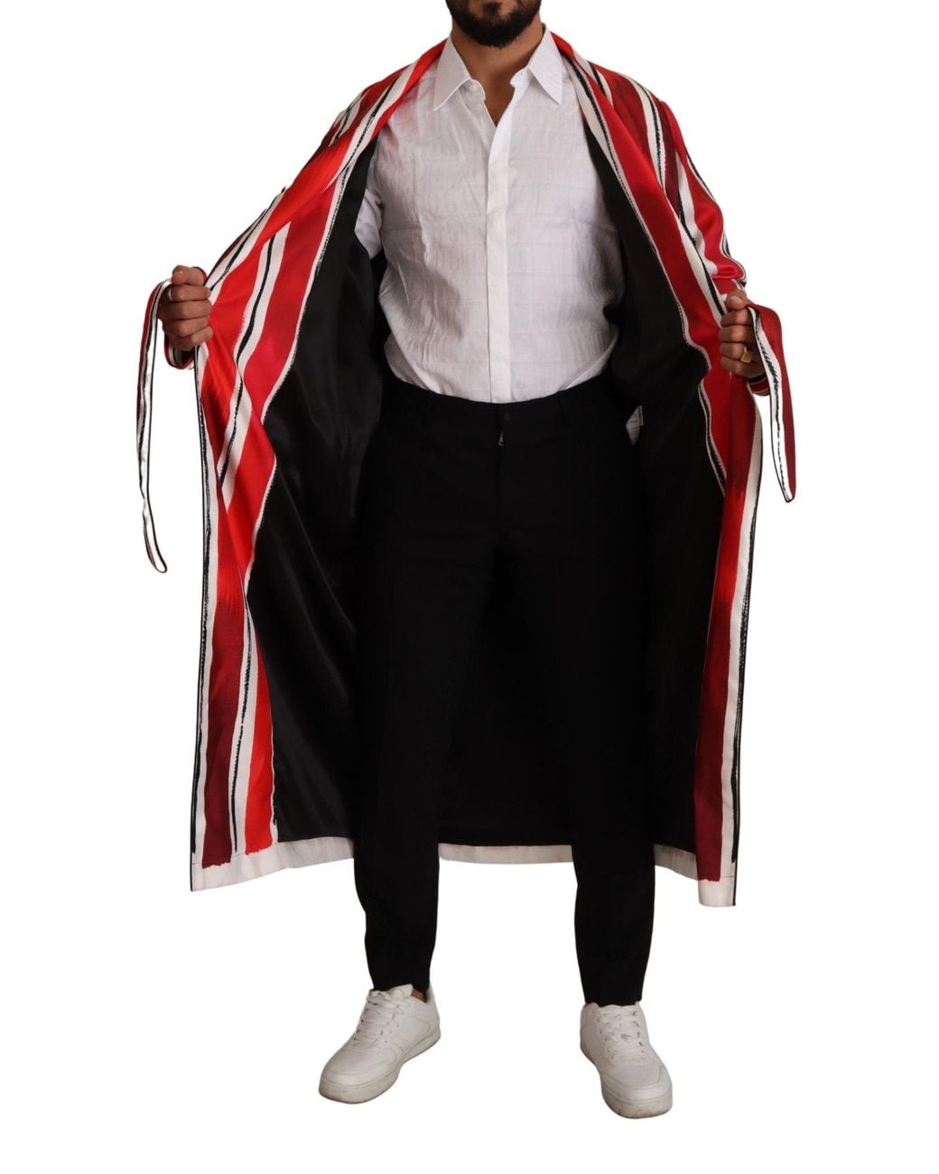 Dolce & Gabbana Red Striped Silk Night Gown Robe Clothing for men