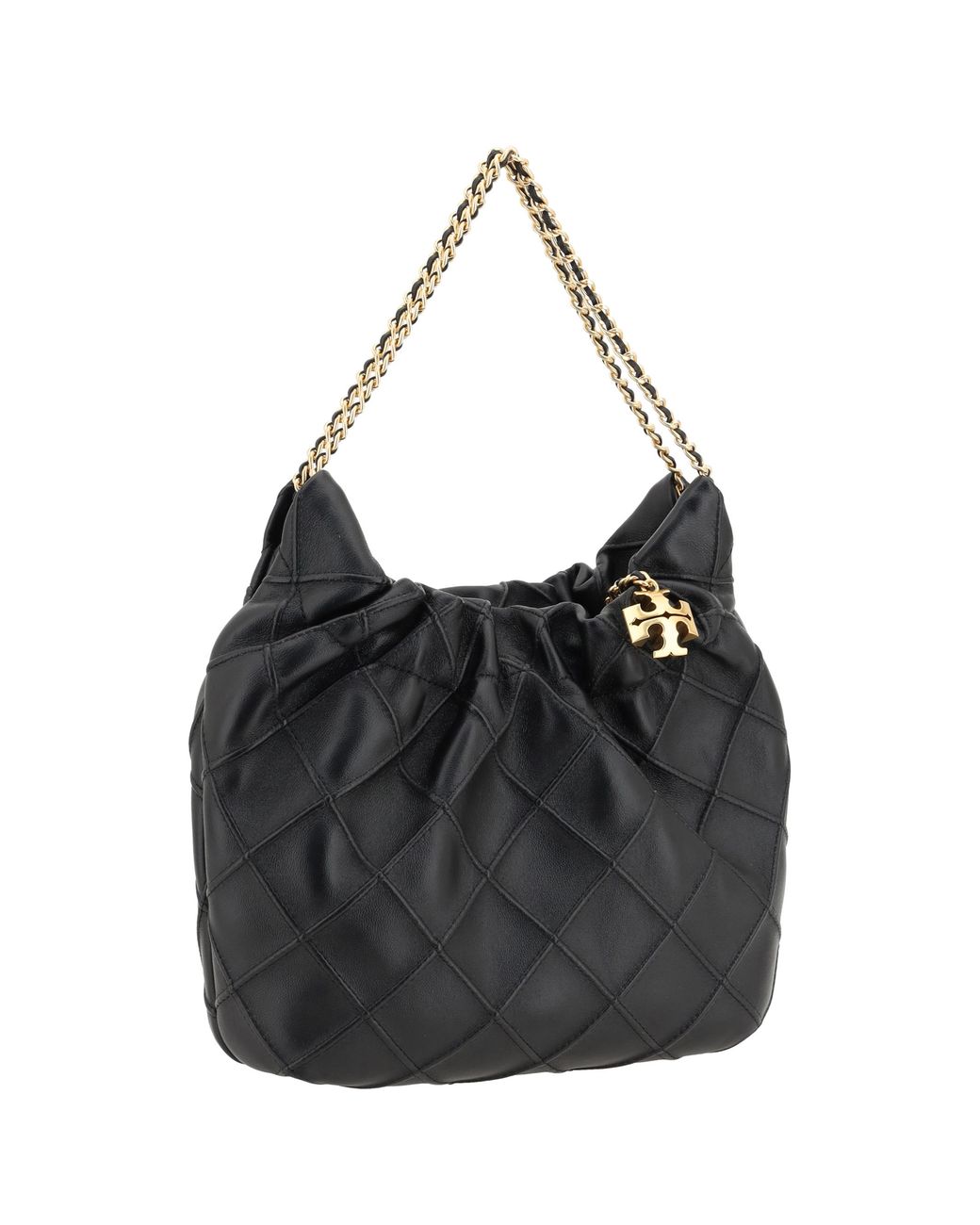Tory Burch Black Mini Hobo Shoulder Bag Fleming Calf Leather