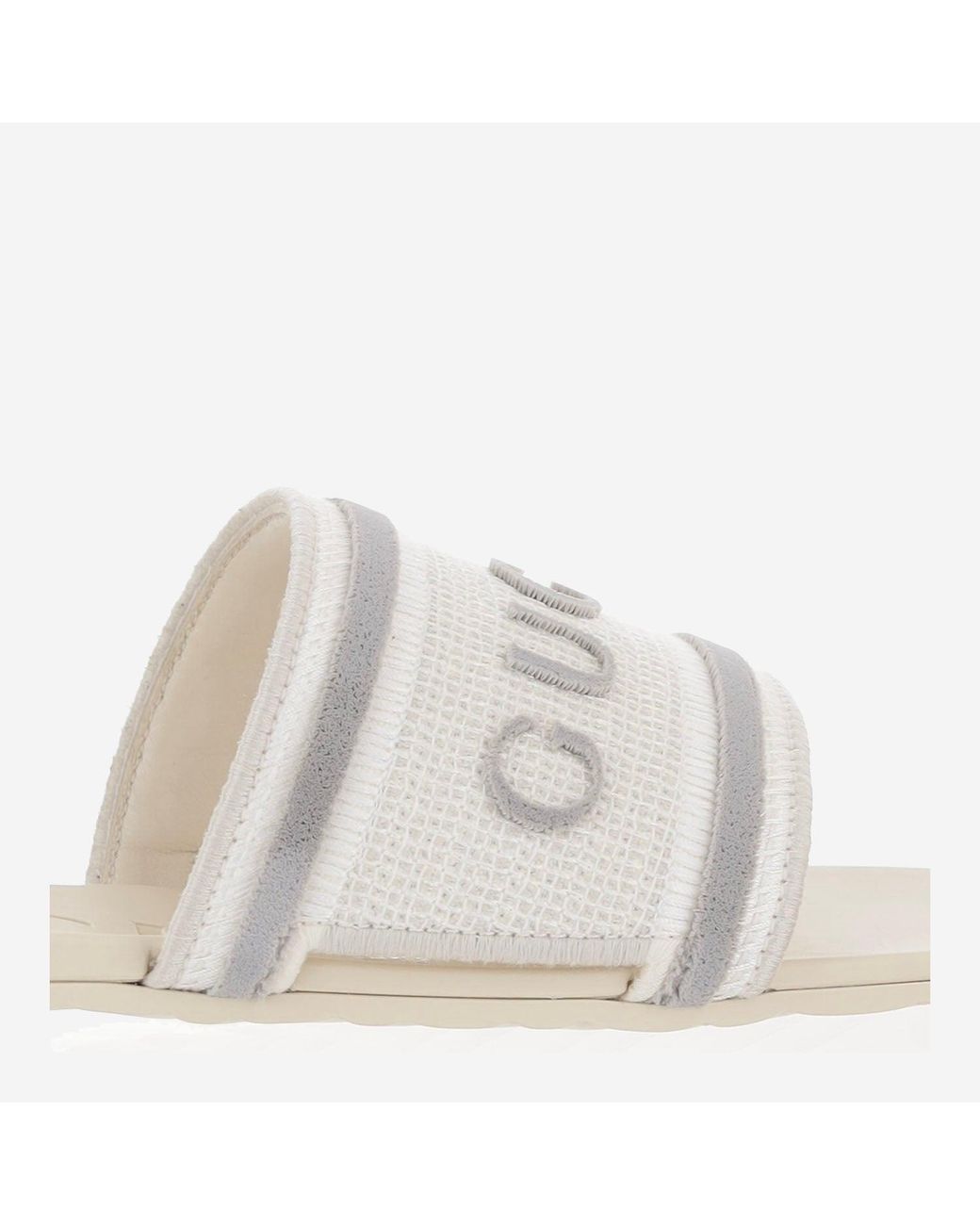 Gucci White Cotton Slider Sandals