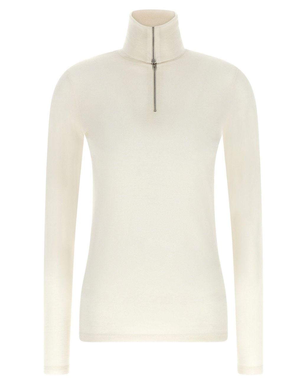 Jil Sander White Virgin Wool Half-Zip Turtleneck Sweater