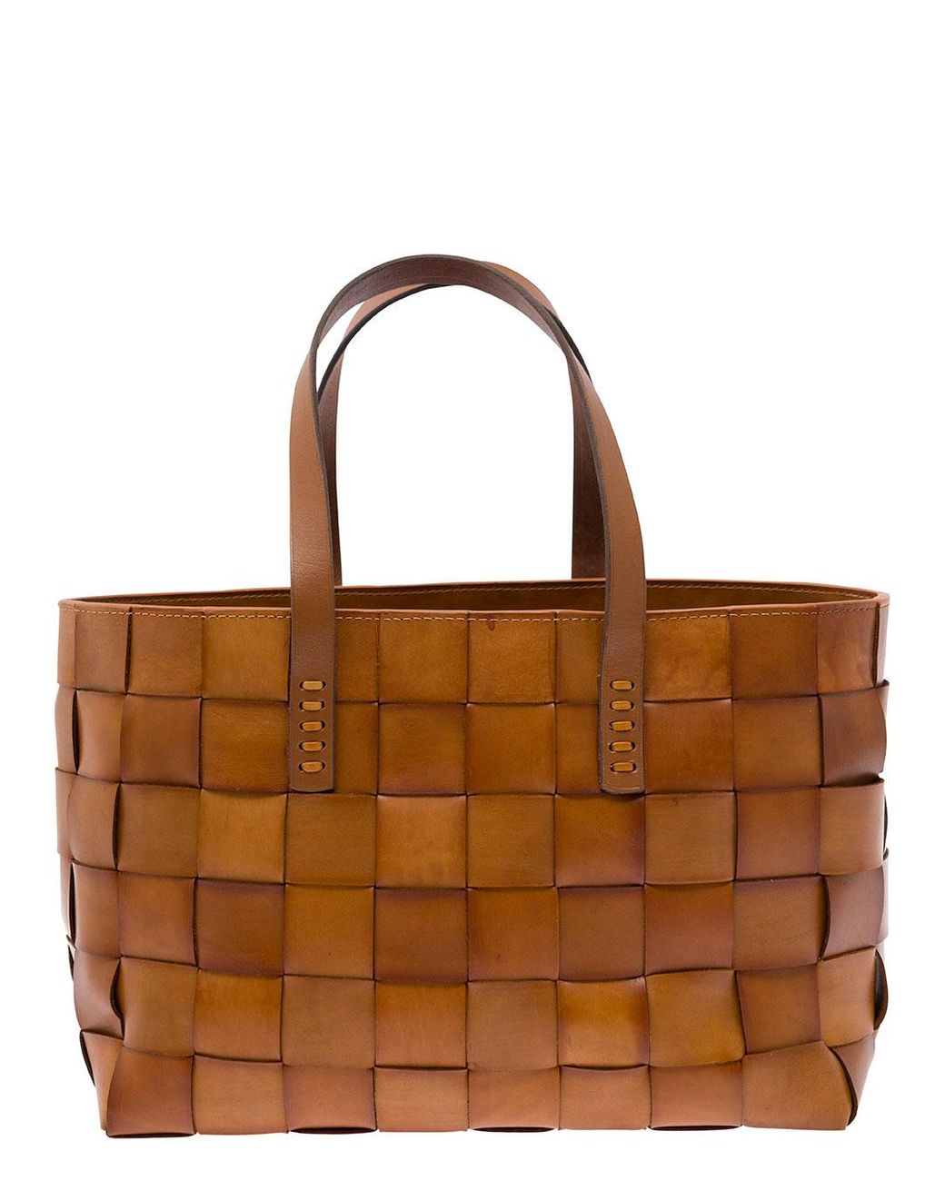 Dragon Diffusion Brown Shopper Bag, Woven Leather Calf Tote Bags