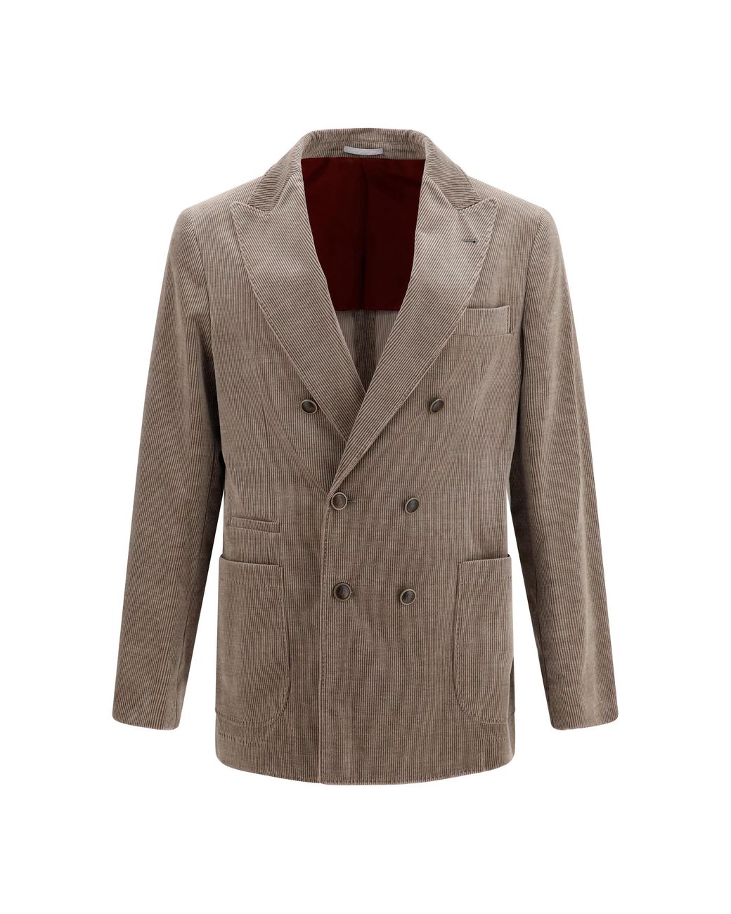 Brunello Cucinelli Gray Jacket Double-Breasted Corduroy Cotton for men