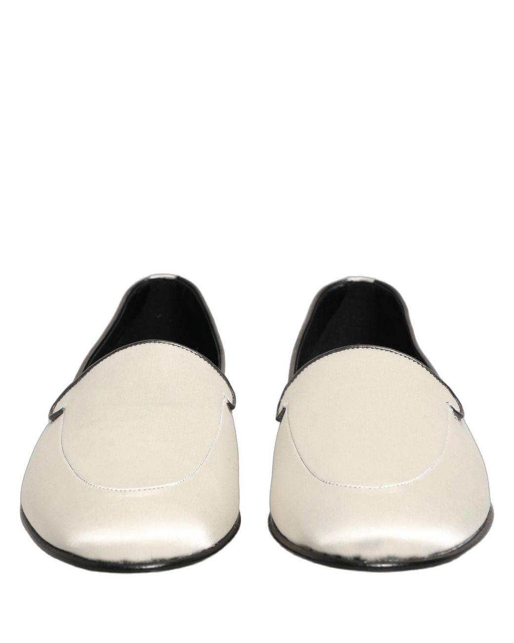 Dolce & Gabbana Black Satin Logo Slip On Flats Loafers Shoes Leather for men