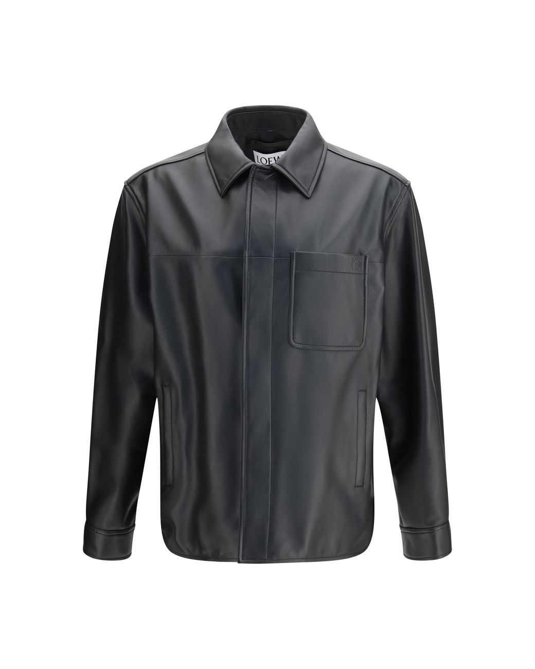 Loewe Gray Leather Jacket Calfskin Shirt for men