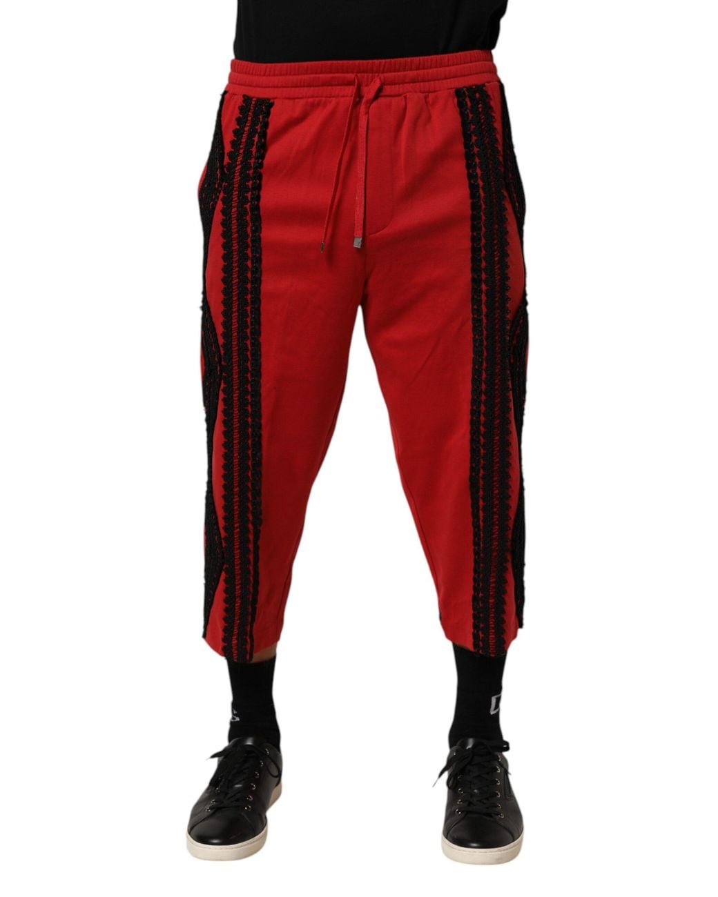 Dolce & Gabbana Red Lace Trim Cropped Pants for men