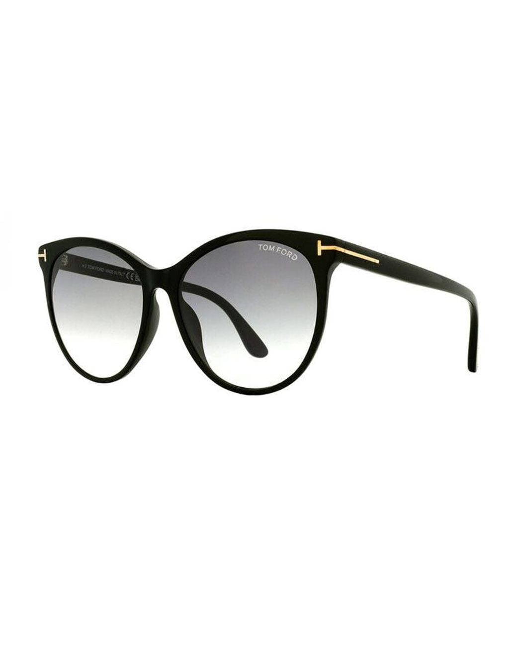 Tom Ford Black Sunglasses Cat Eye Full Rim, Shiny Frame And Smoke Gradient Lens Ft078701B