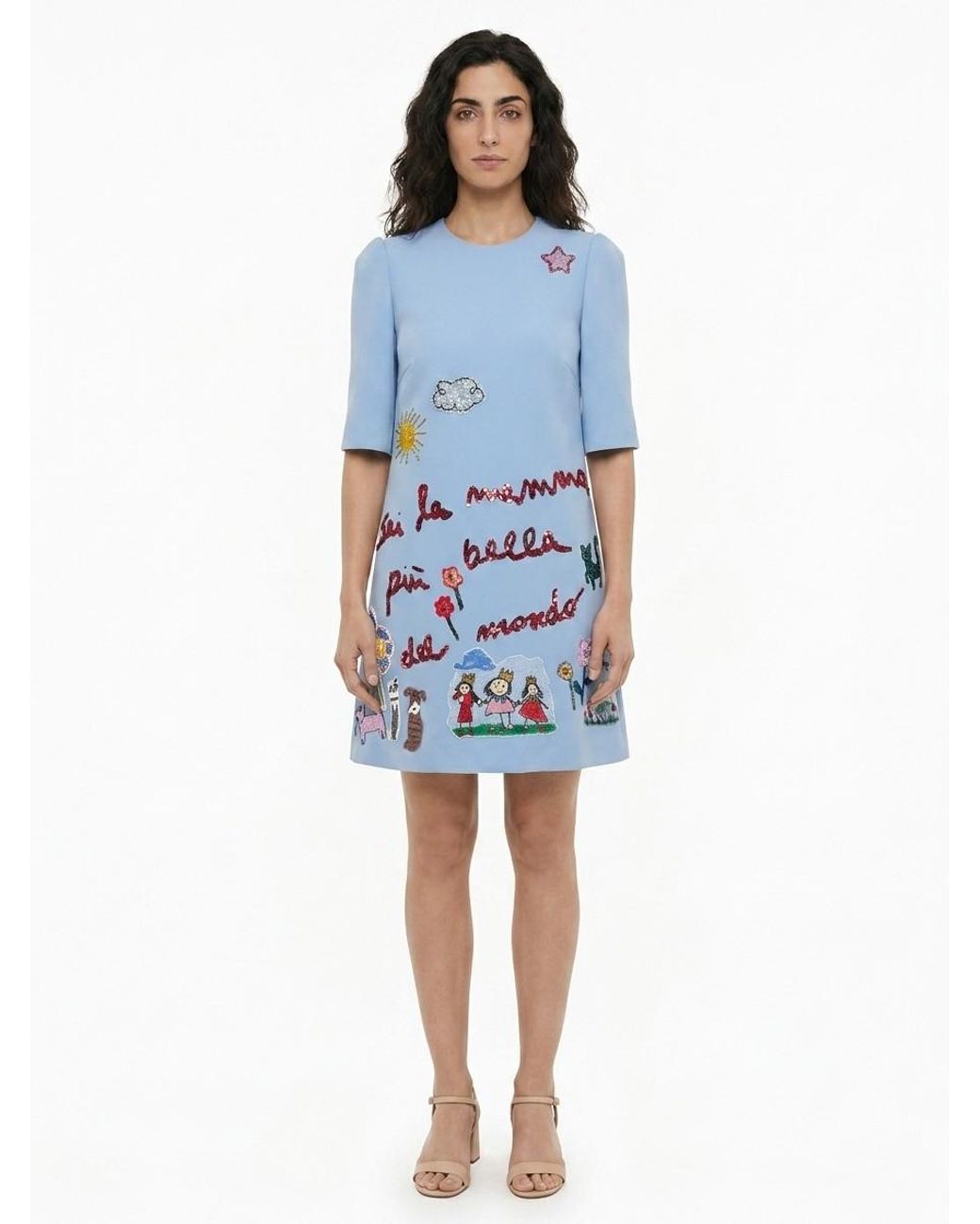 Dolce & Gabbana Blue Virgin Wool Casual Dress
