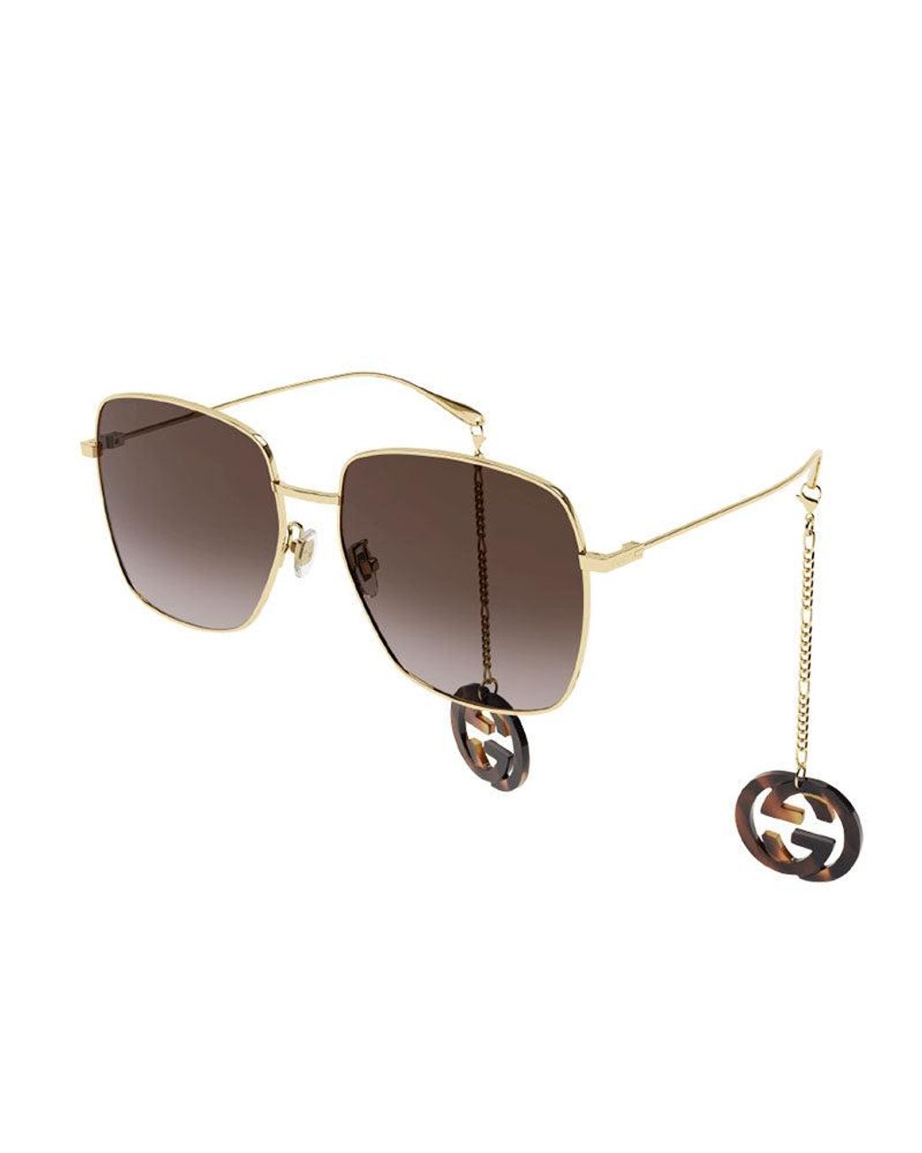 Gucci Brown Sunglasses Square Full Rim, -With Havana Detachable Jewelry Charm Frame And Gradient Lens Gg1031S003