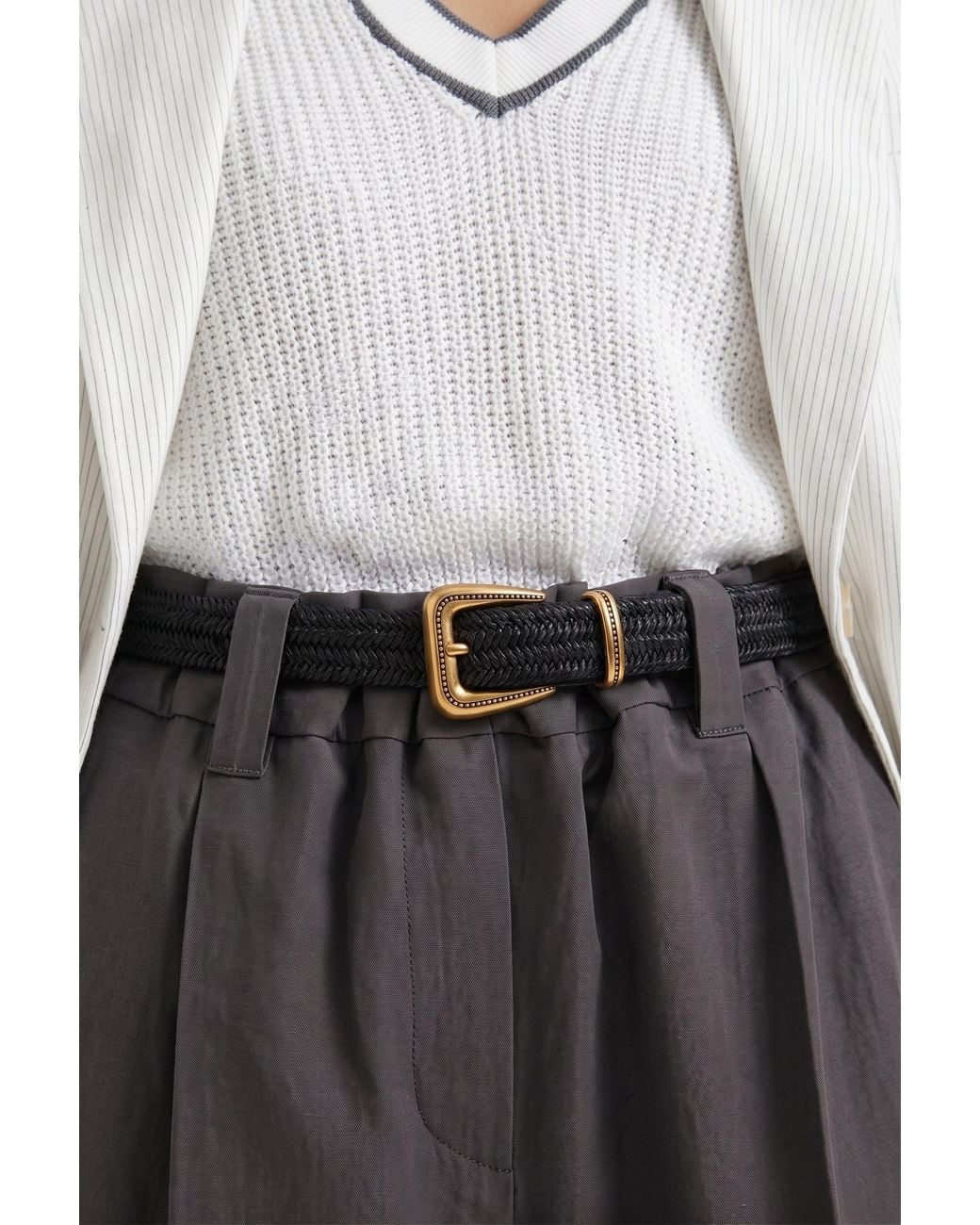 Brunello Cucinelli Gray Woven Belt With Buckle Accessories & Slg