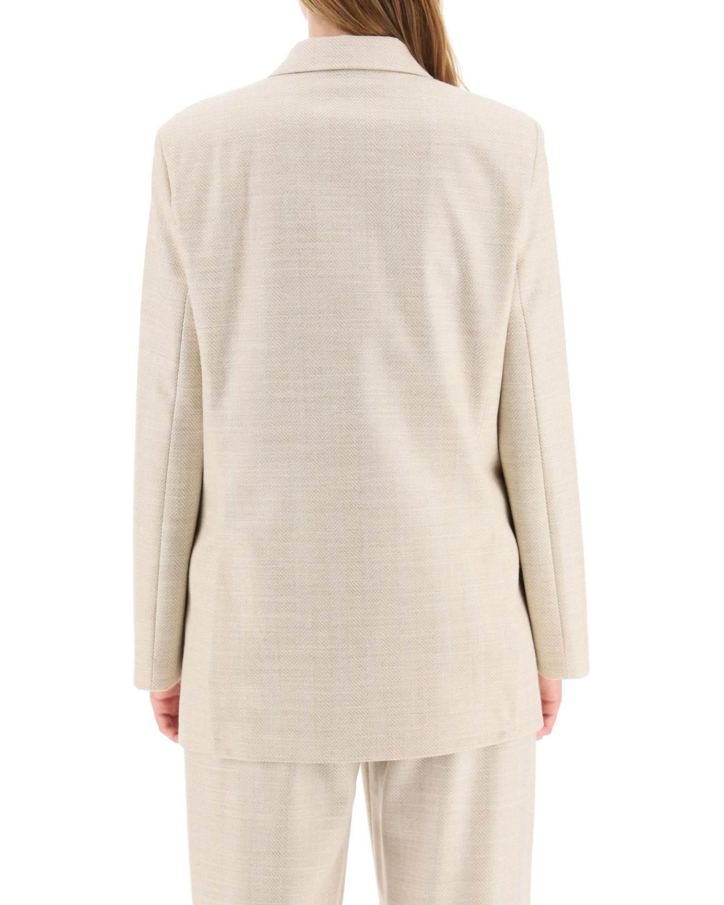 Agnona Double-breasted Wool Silk Blazer in Natural | Lyst UK