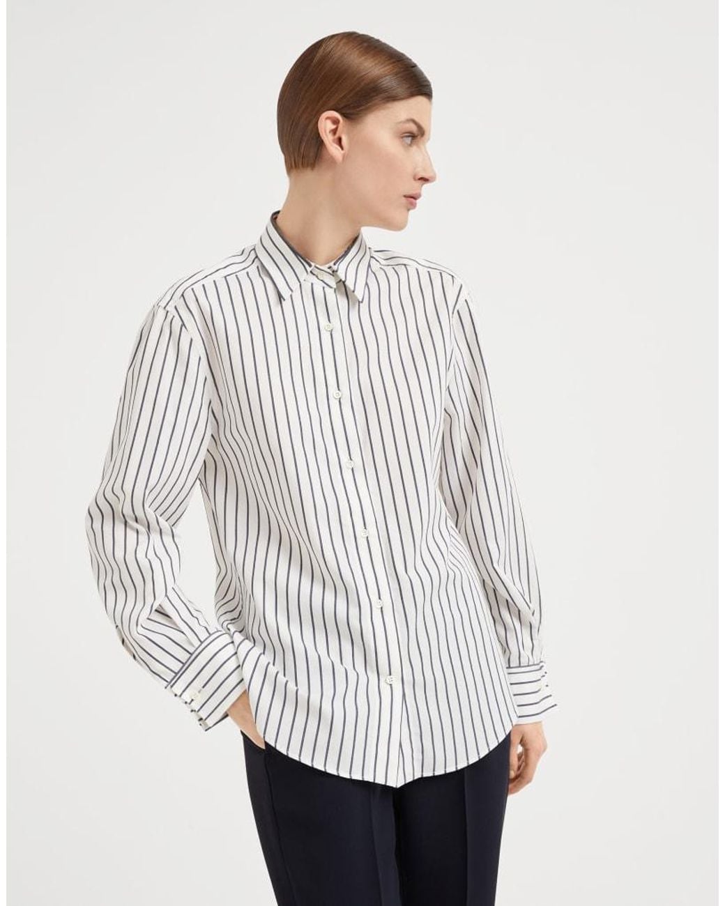 Brunello Cucinelli White Panama Striped Cotton Shirt