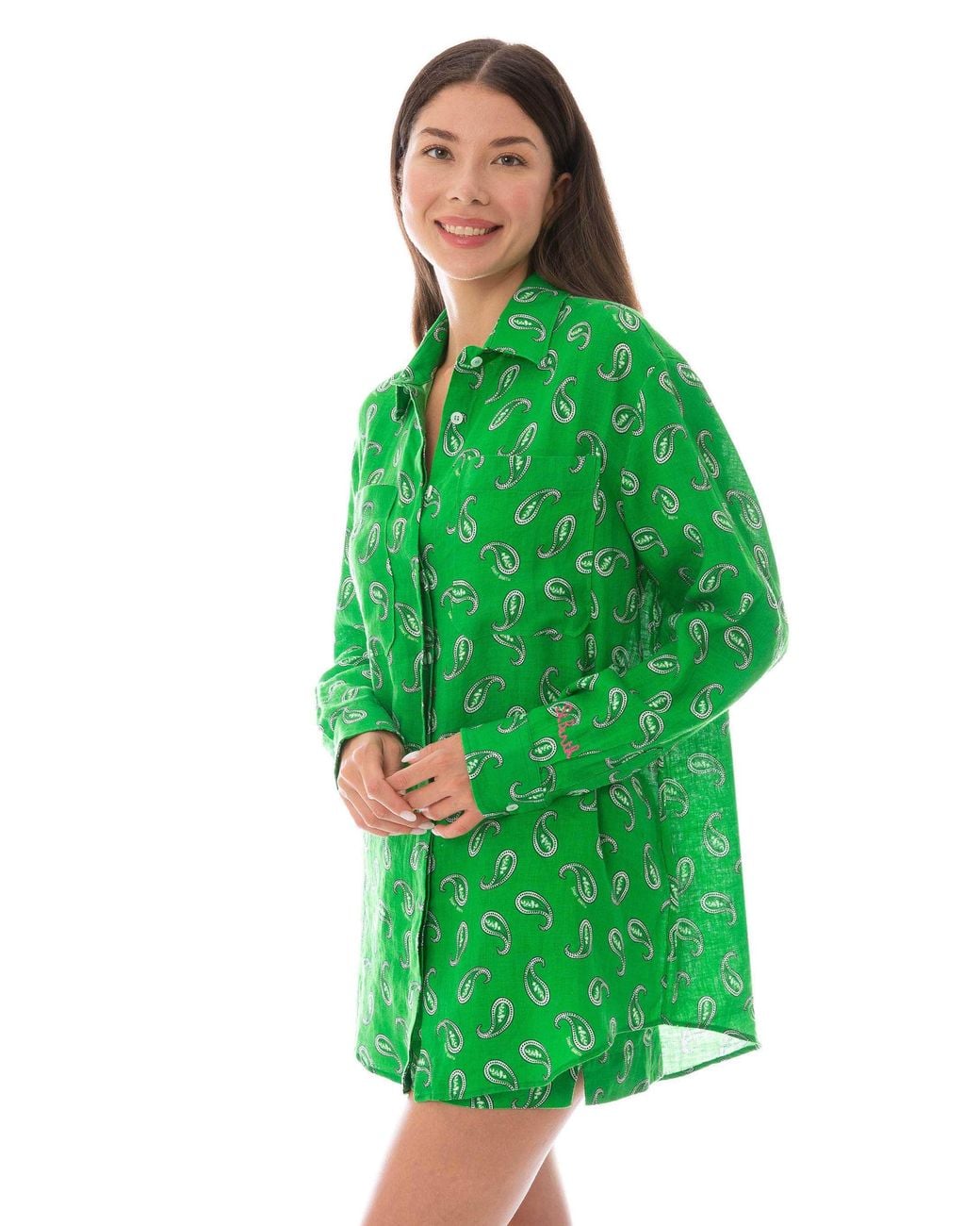 Mc2 Saint Barth Green Paisley Linen Shirt