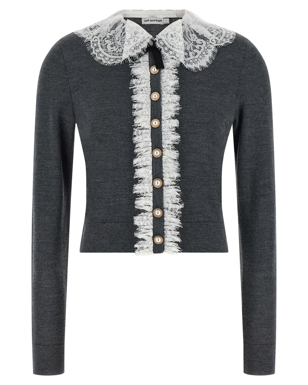 Self-Portrait Black Lace Collar Knit Cardigan