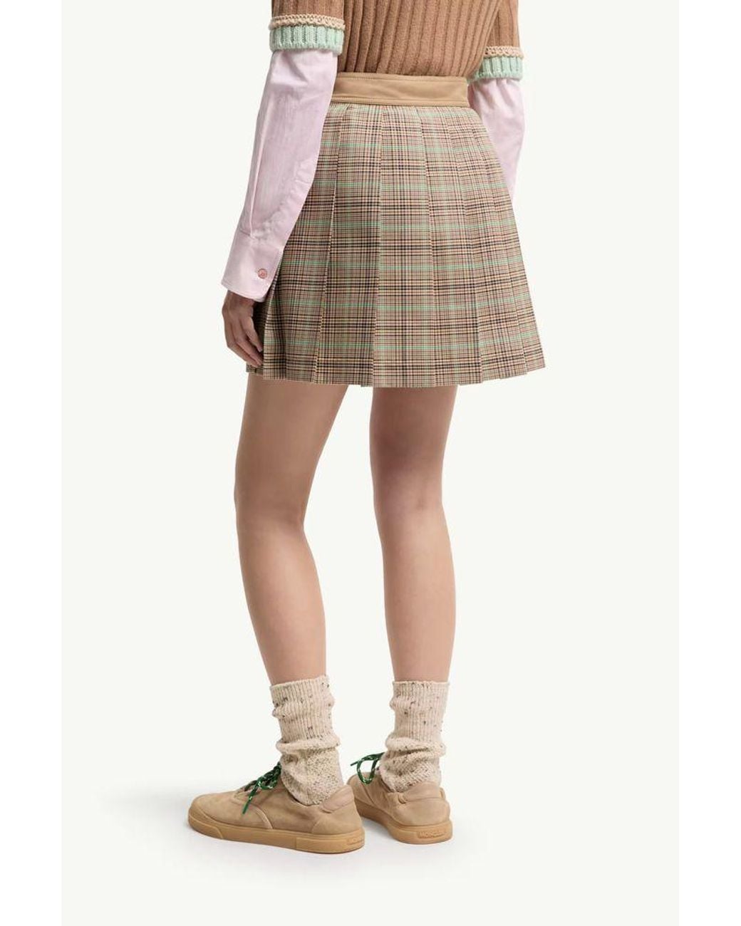Moncler Natural Moncler Pleated Check Skirt