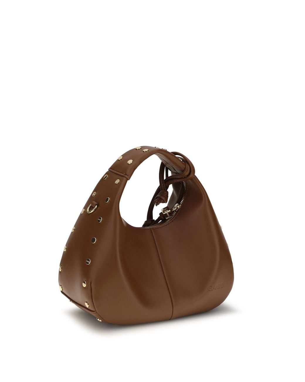 Ganni Brown Mini Studded Hobo Handbag Recycled Leather