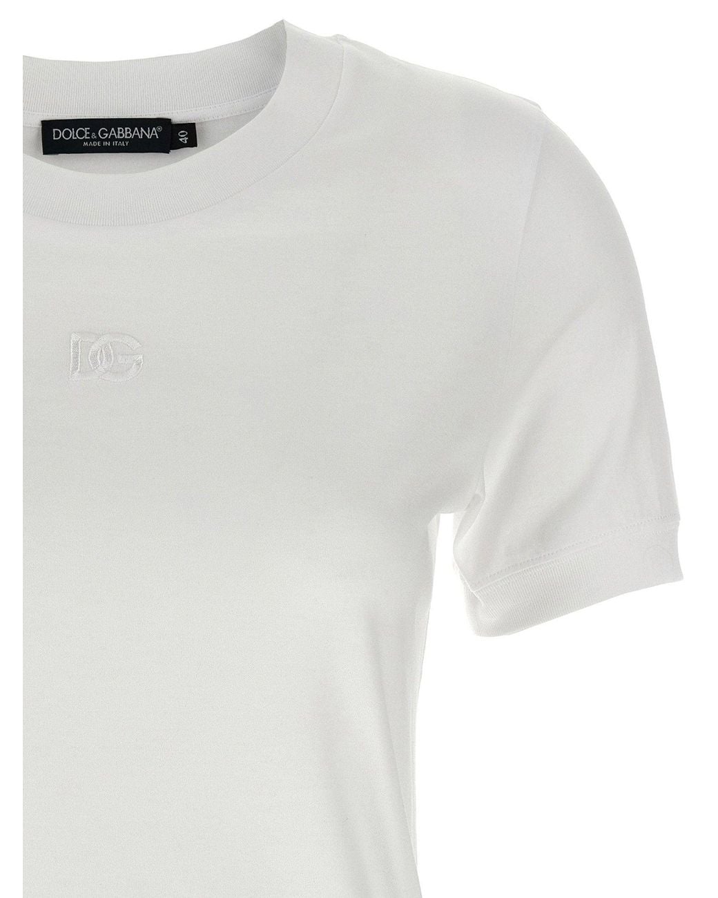 Dolce & Gabbana White Dolce & Gabbana Logo-Embroidered Cotton T-Shirt