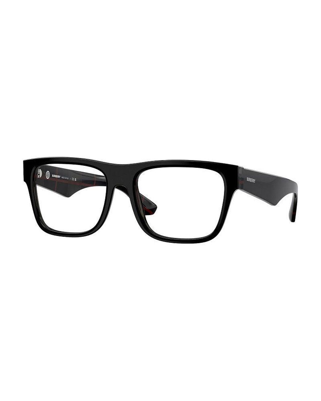 Burberry Black Eyeglasses Square Full Rim, Top On Vintage Check Frame And Clear Demo Lenses Lens Be24114121 for men