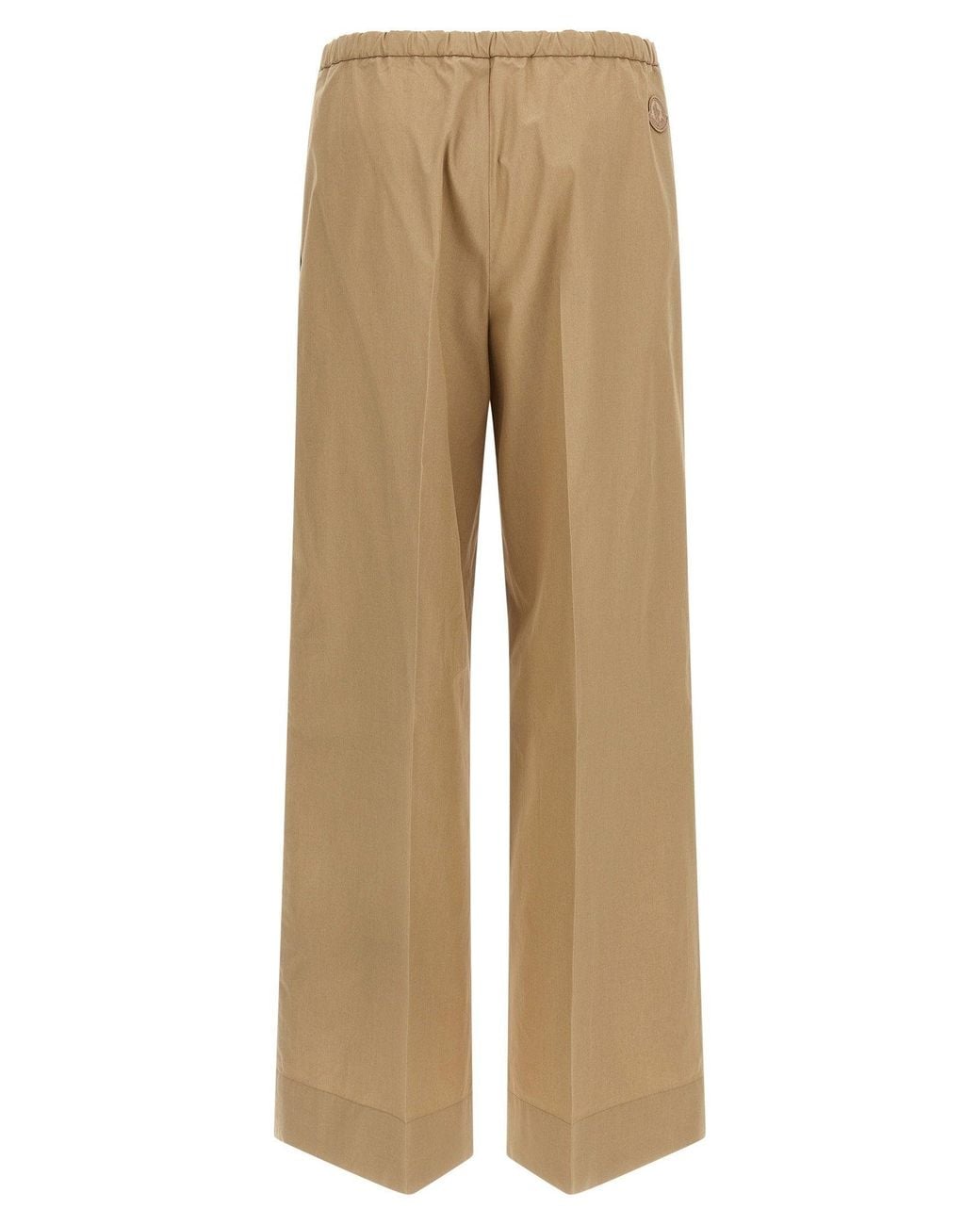 Moncler Natural Grosgrain Logo Patch Cotton Poplin Trousers