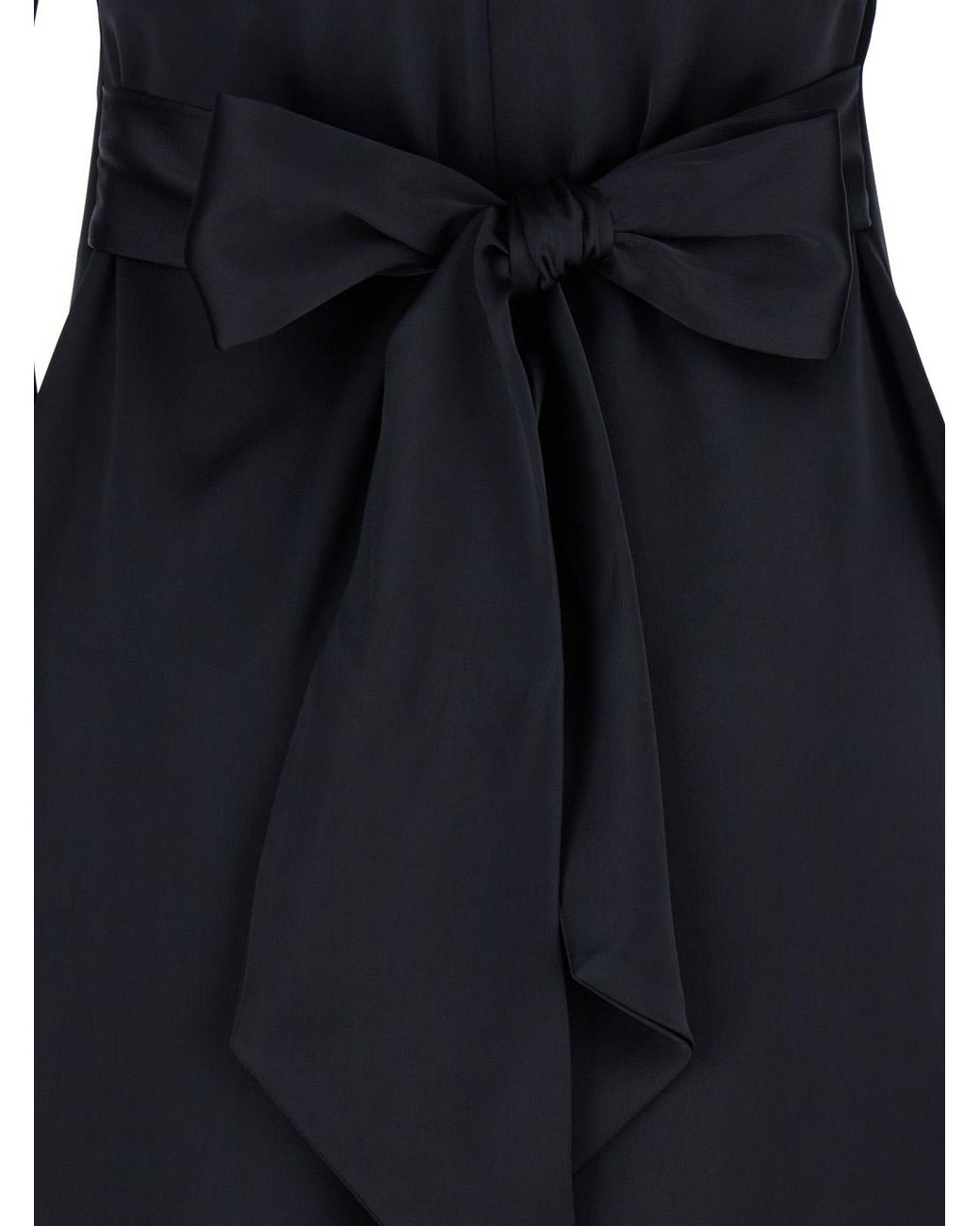 Le Plain Blue Maxi Dress With Front And Rear V Neck Bow On The