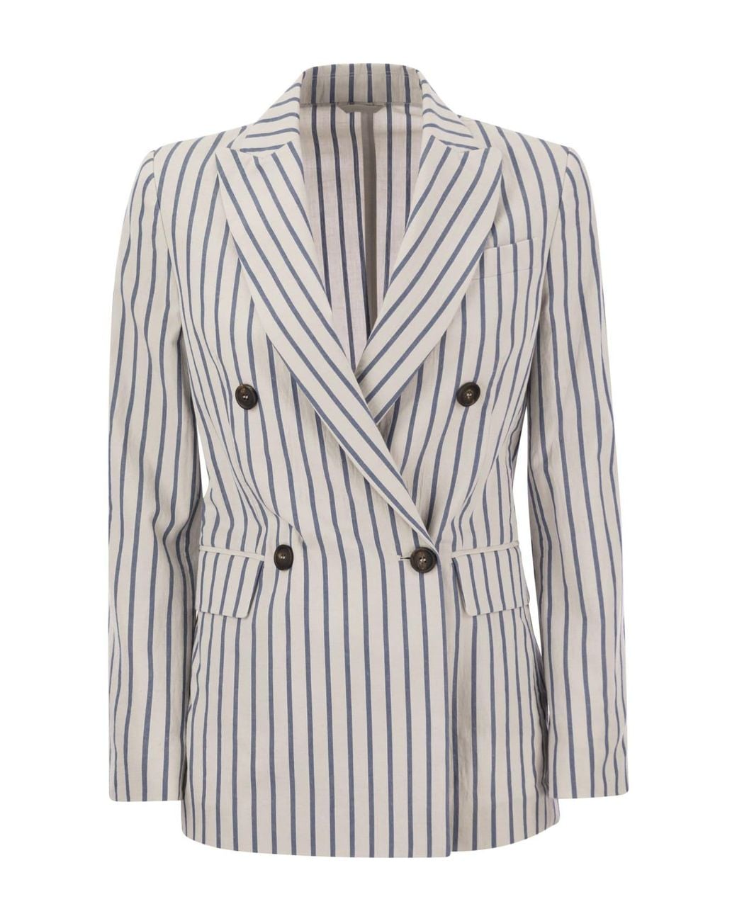 Brunello Cucinelli White Striped Double Breasted Jacket