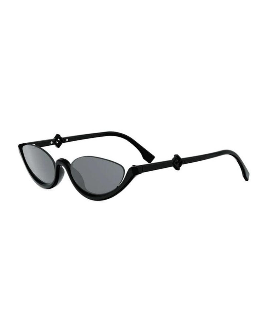 Fendi Black Sunglasses Cat Eye Semi Rim, Shiny Frame And Smoke Lens Fe40178U01A