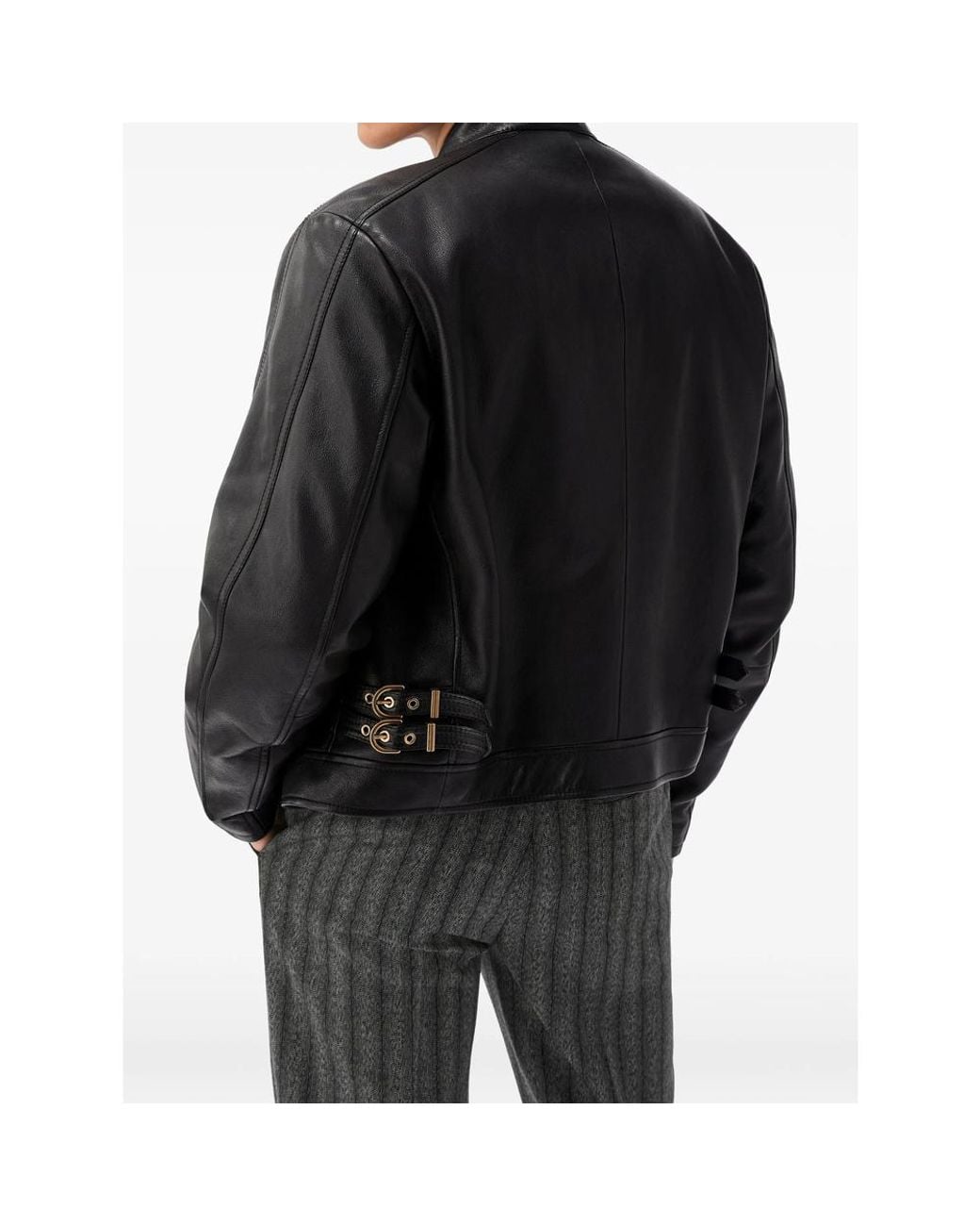 Versace Black Leather Jacket Calf for men