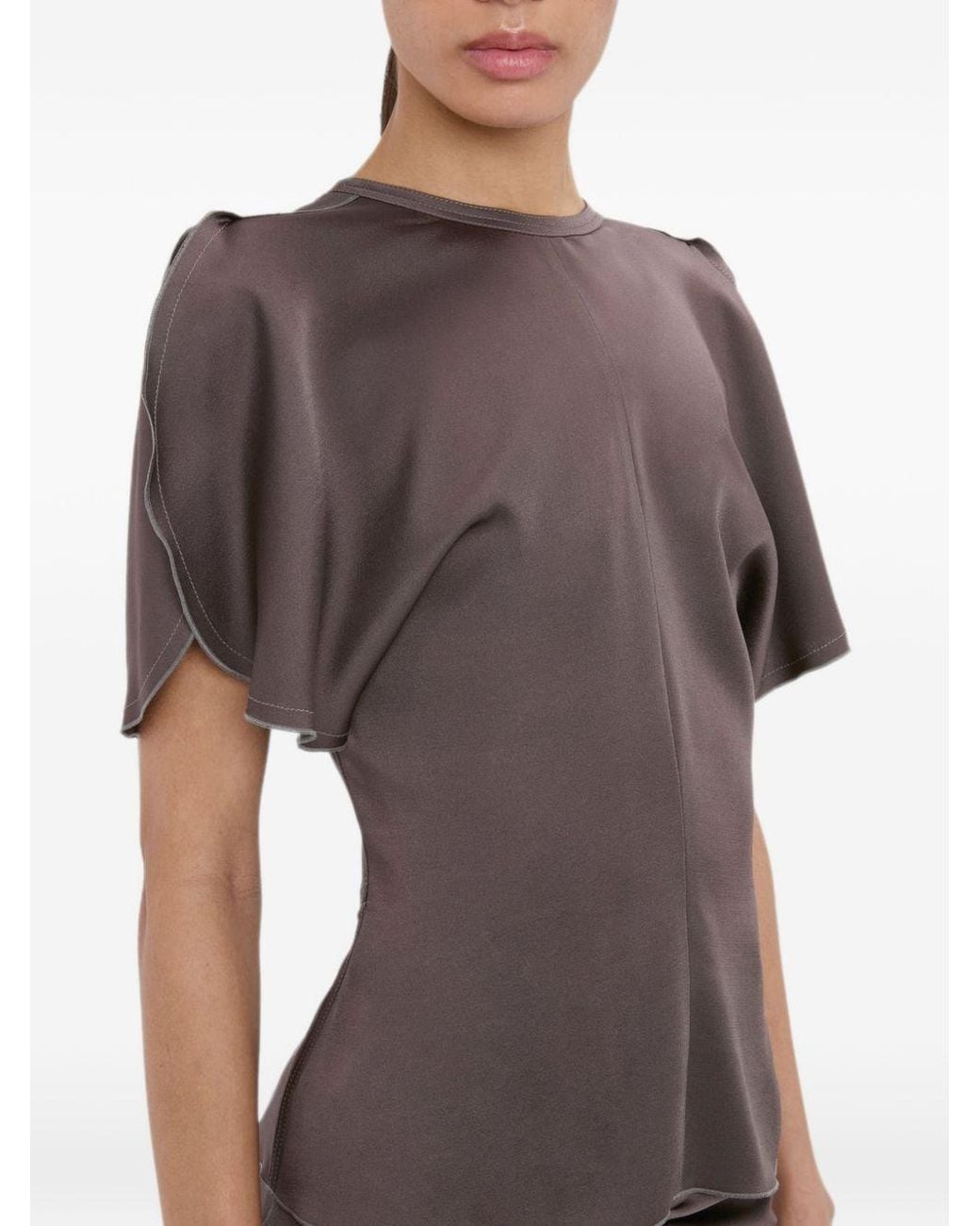 Victoria Beckham Purple Bela Mud-Colored Acetate And Viscose Top With A V-Neck