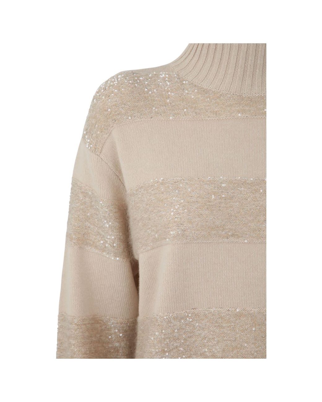 Brunello Cucinelli Natural Wool Silk Blend Turtleneck Sweater Clothing