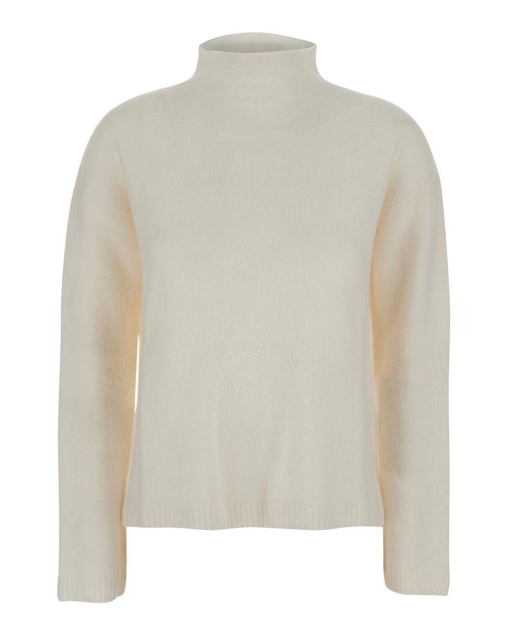 Max Mara White Cashmere Blend High Neck Sweater Tops