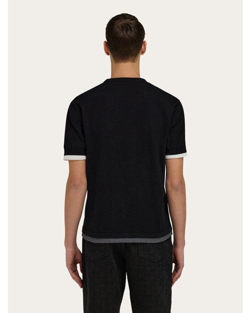 Ferragamo Black Layered Cotton Sweater for men