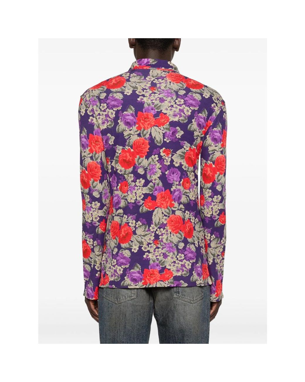 Acne Purple Viscose Shirt With Floral Print for men