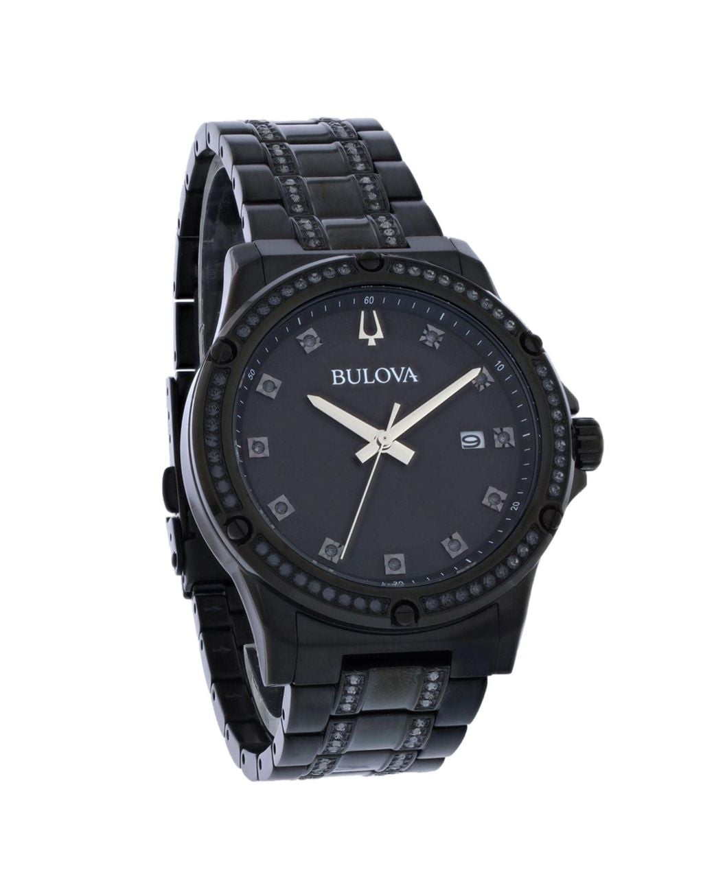 Bulova Black Bulova Crystal-Bezel Stainless Steel Watch