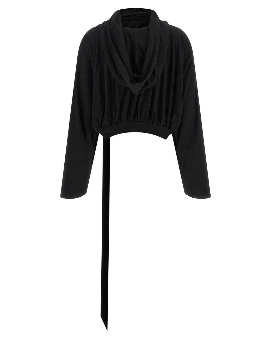 Rick Owens Black Cropped Cotton Jersey Hoodie