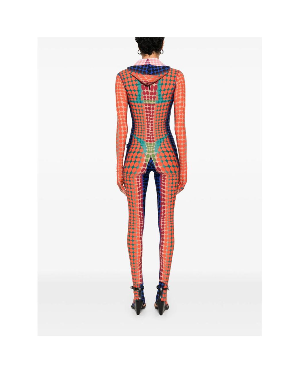Jean Paul Gaultier Red Hooded Jumpsuit With Polka Dots