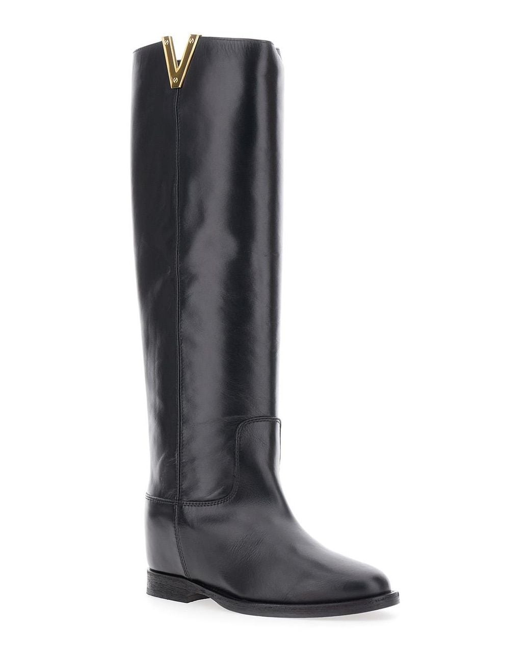 Via Roma 15 Black Boots With Side Cut-Out And Leather Logo Plate