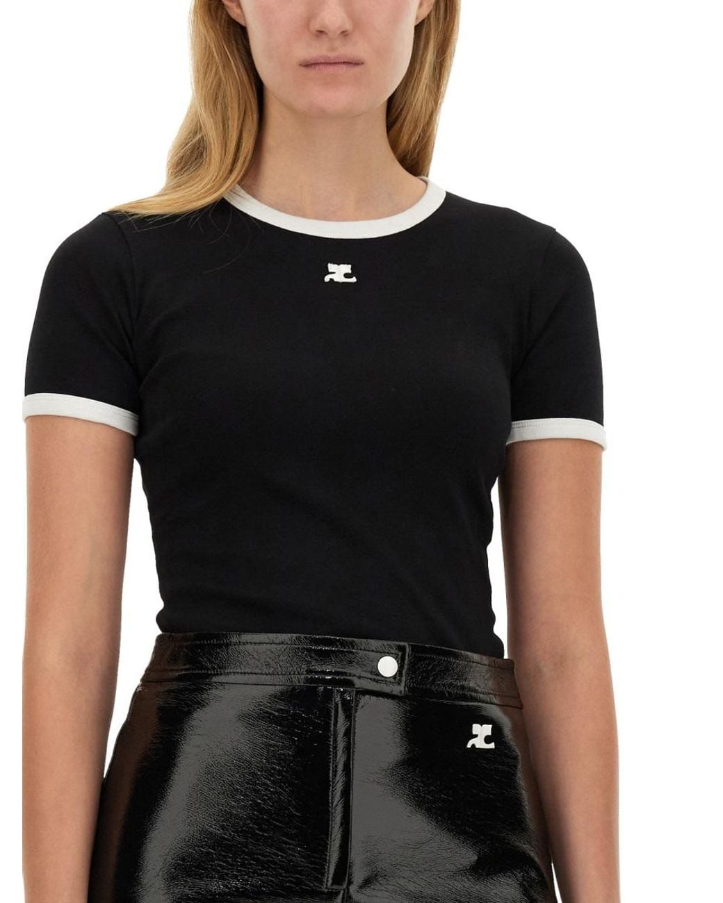 Courreges Black Logo T-Shirt Cotton T-Shirts