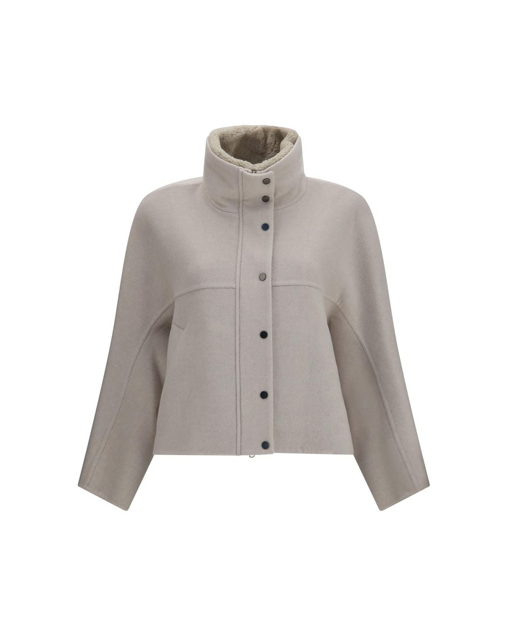 Brunello Cucinelli Gray Double-Faced Virgin Wool And Cashmere Outerwear With Detachable Shearling Insert Jacket