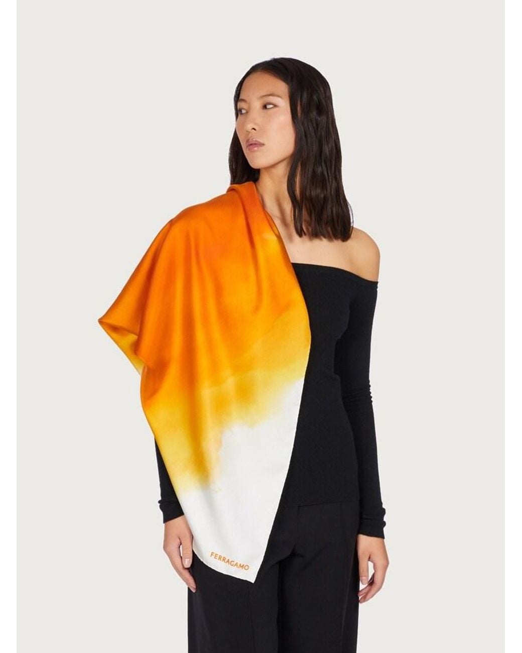 Ferragamo Orange Silk Square Scarf Accessories & Slg