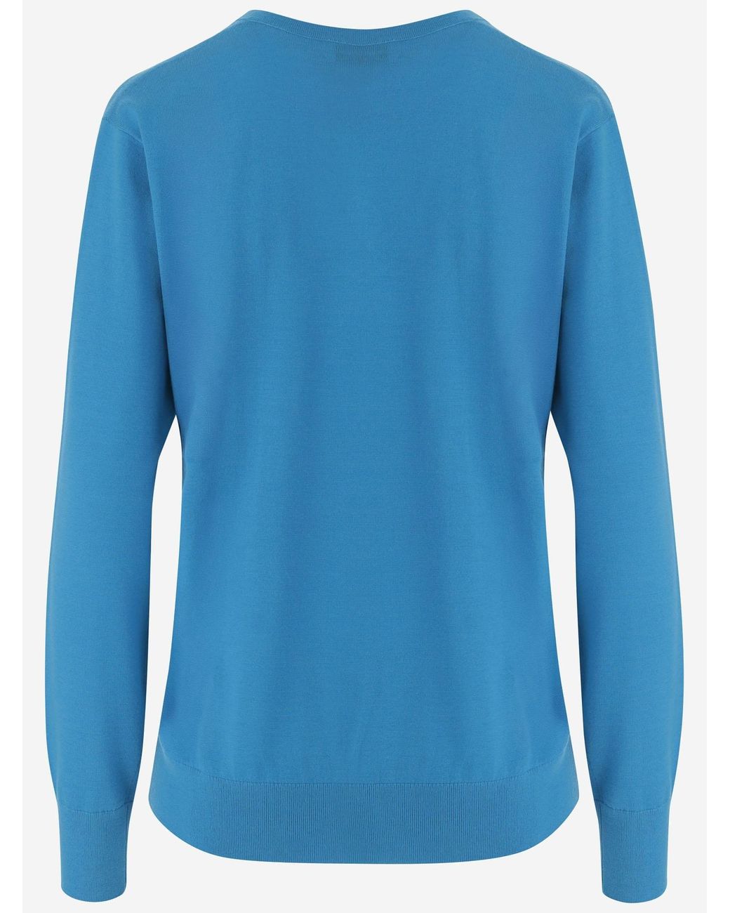 Dries Van Noten Blue Wool Sweater With Embellished V-Neck, Merino