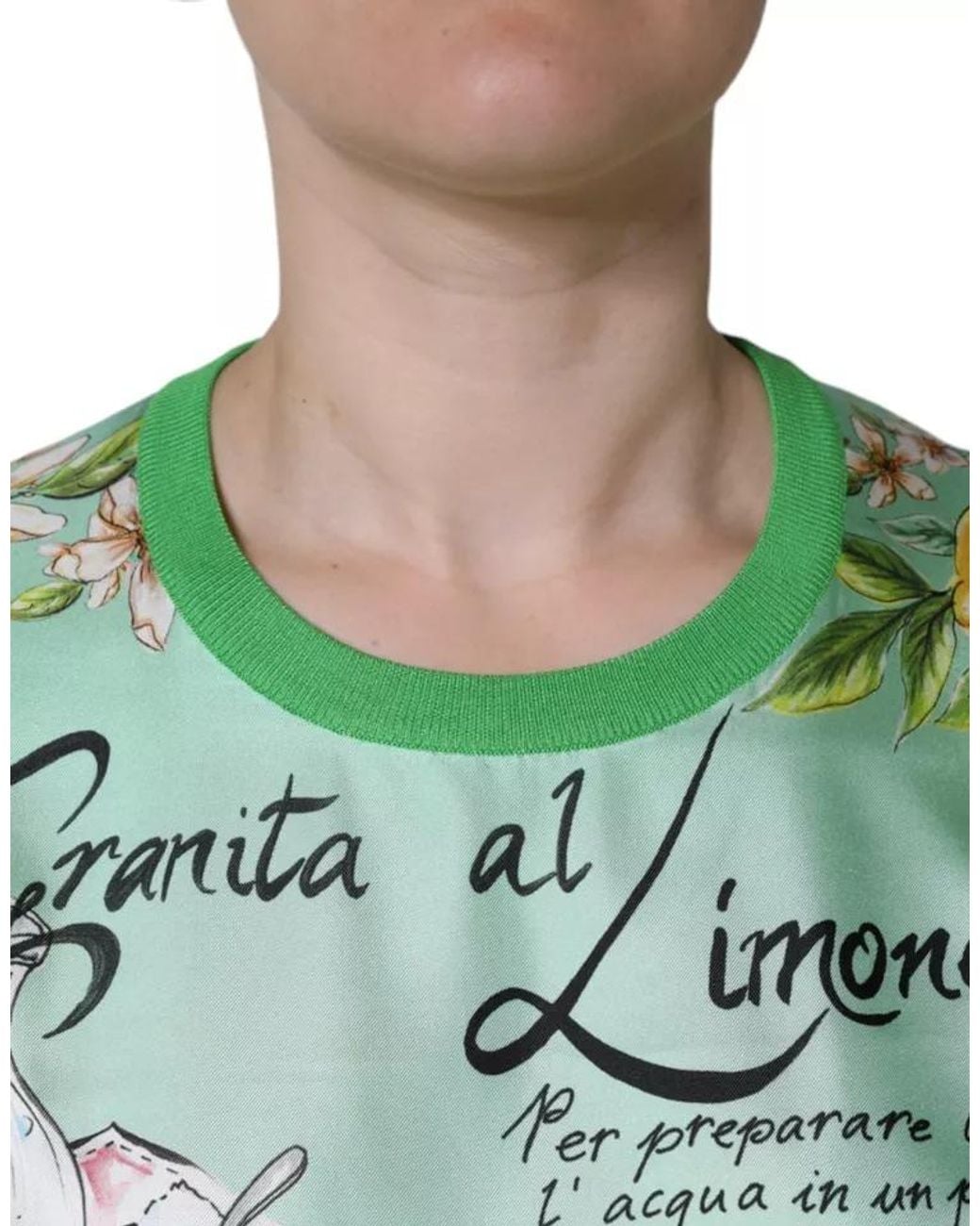 Dolce & Gabbana Green Silk Granita Al Limone Long Sleeves Sweater