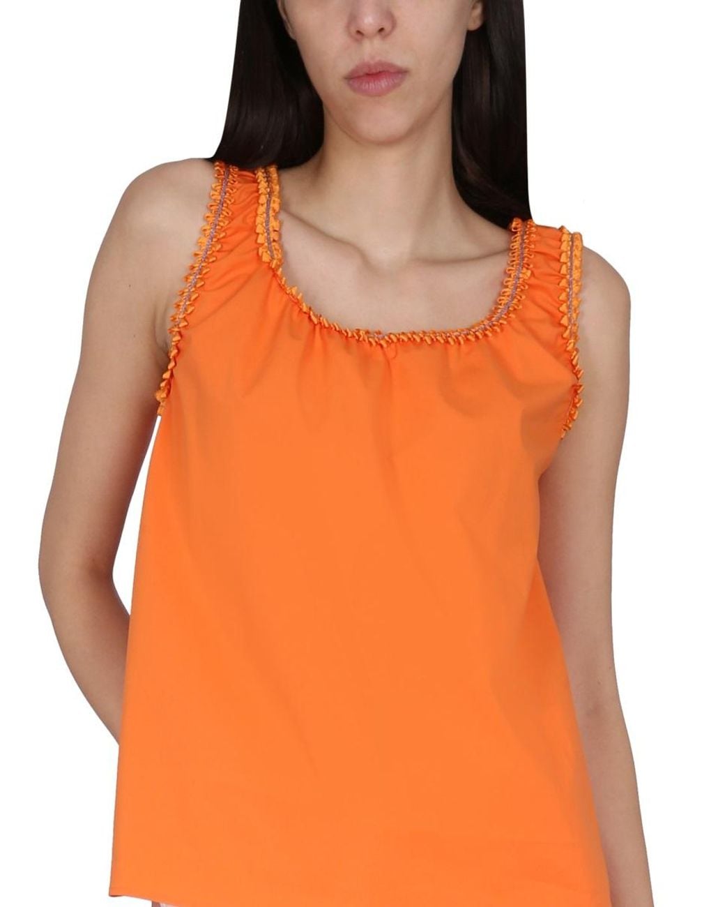Boutique Moschino Orange Cotton Slim Fit Top Tops