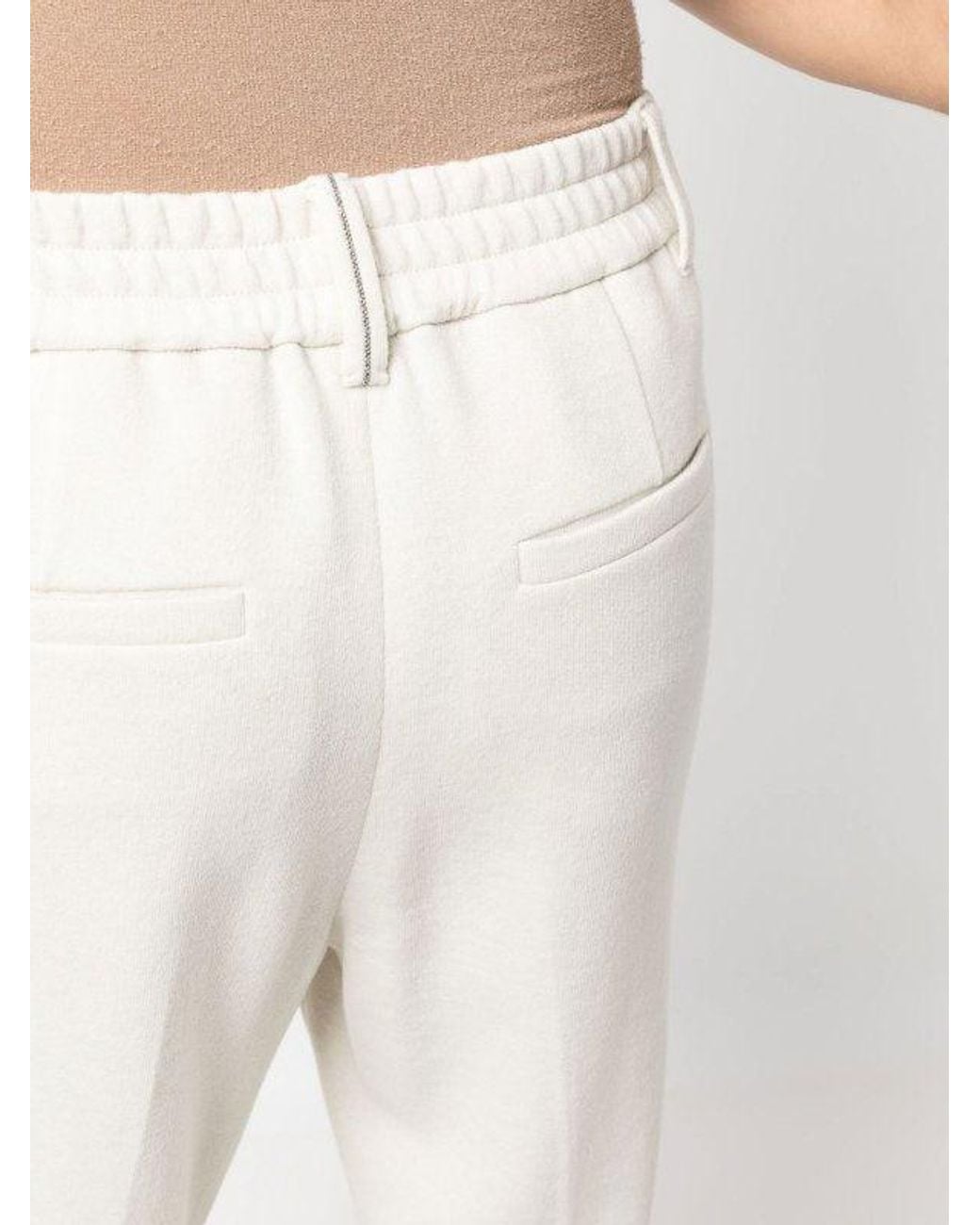 Brunello Cucinelli White Warm Wool Blend Tapered Trousers
