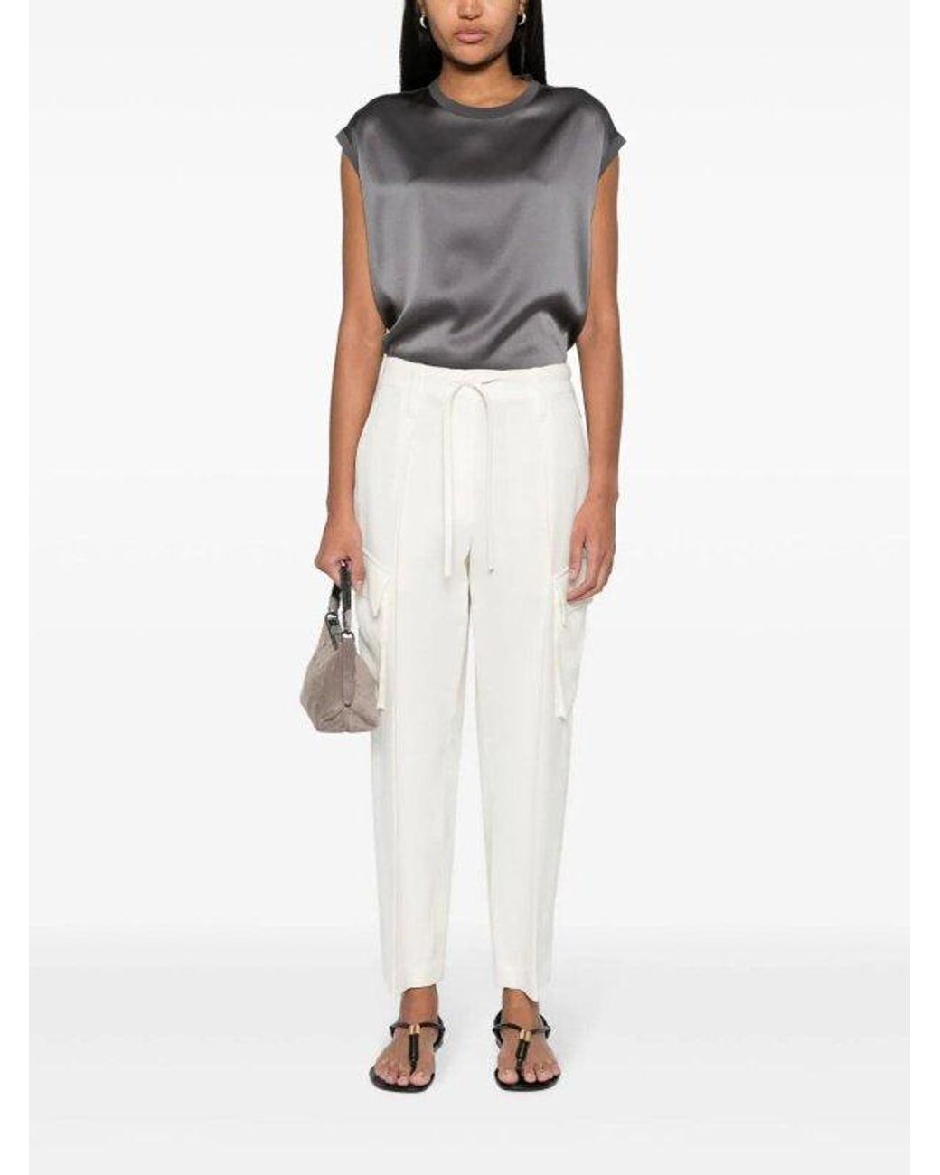 Brunello Cucinelli White Naturale Wool Viscose Tapered Trousers