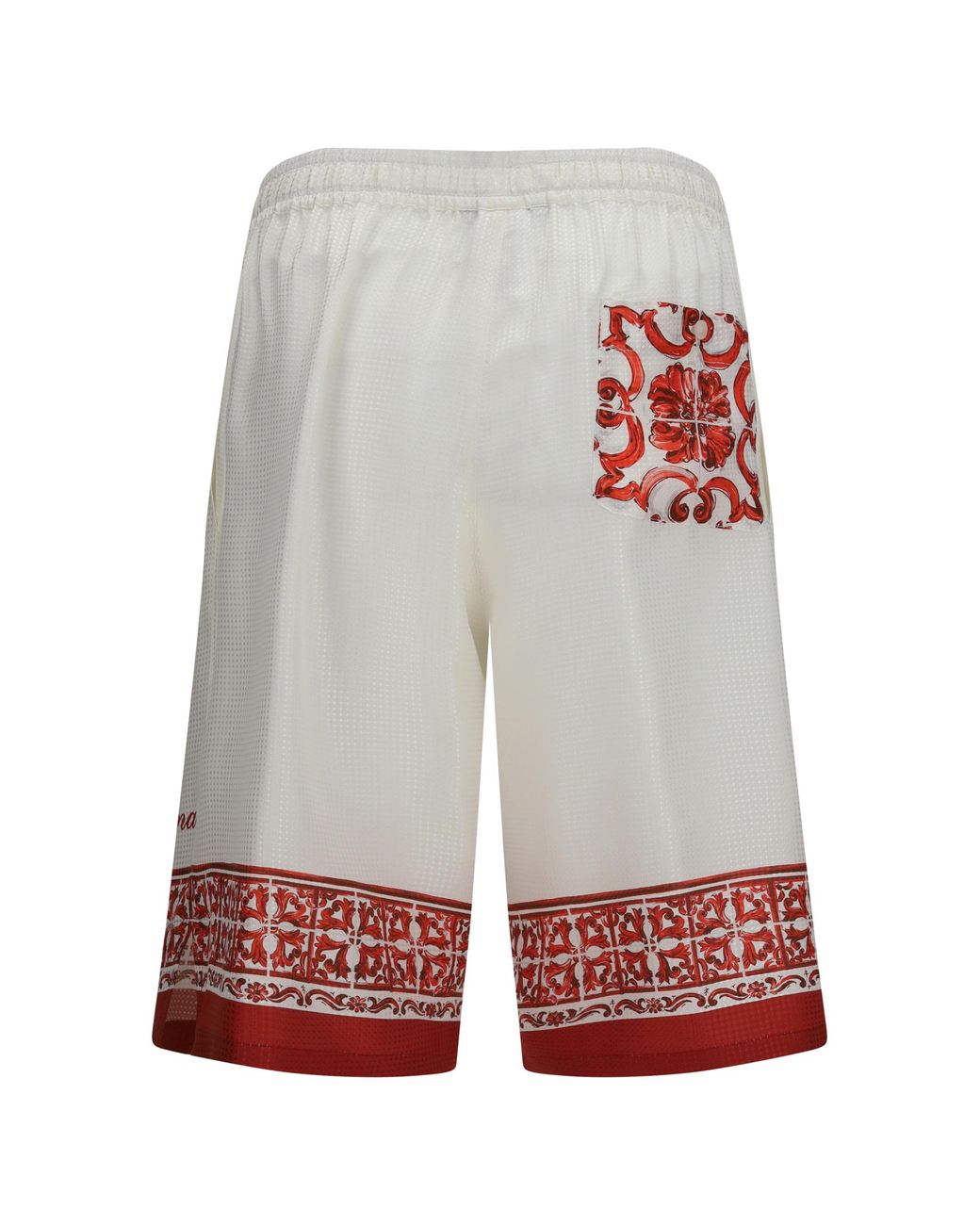 Dolce & Gabbana Gray Maiolica Print Jacquard Twill Shorts 5L Rubino Silk for men