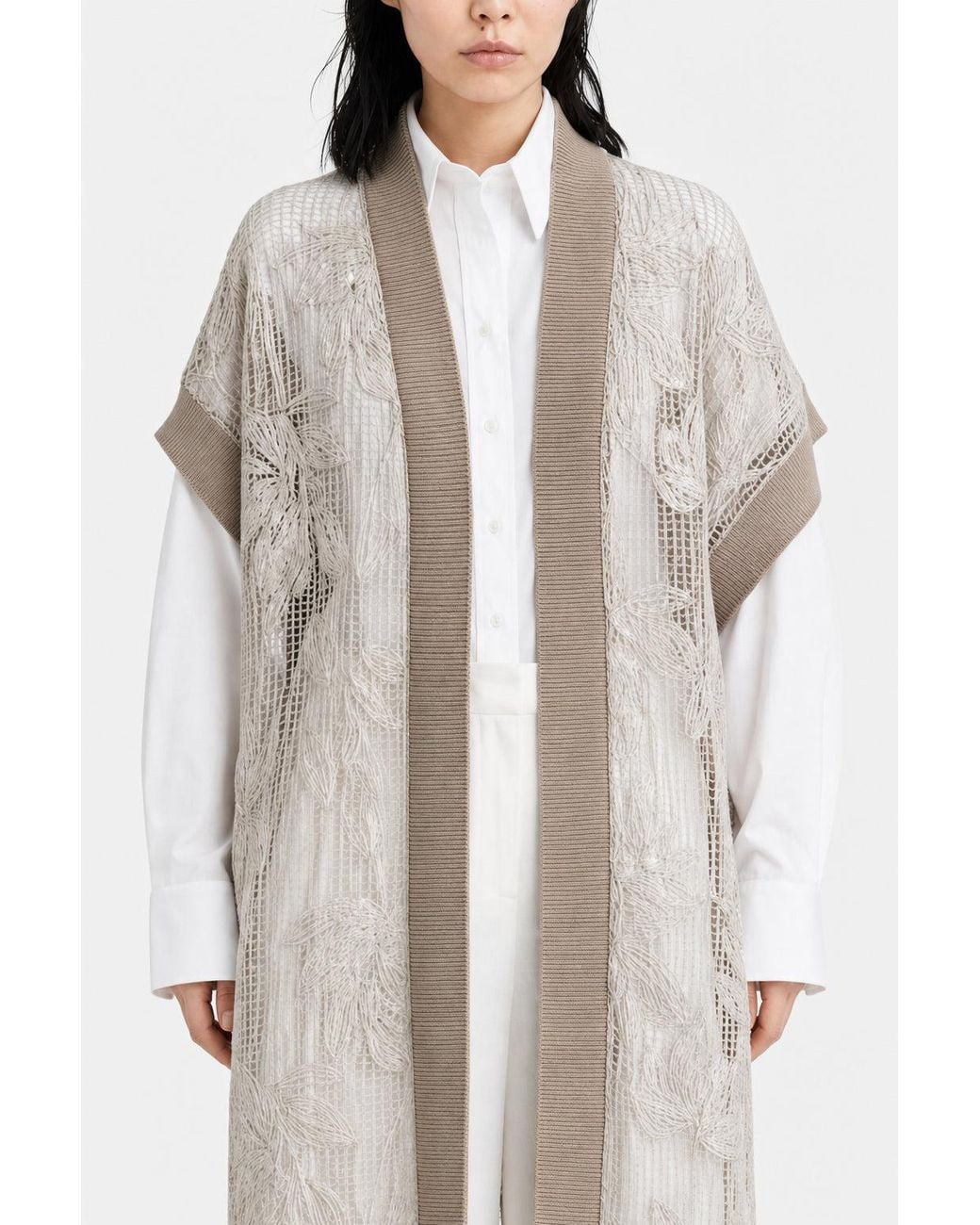 Brunello Cucinelli Gray Long Openwork Sweater Clothing