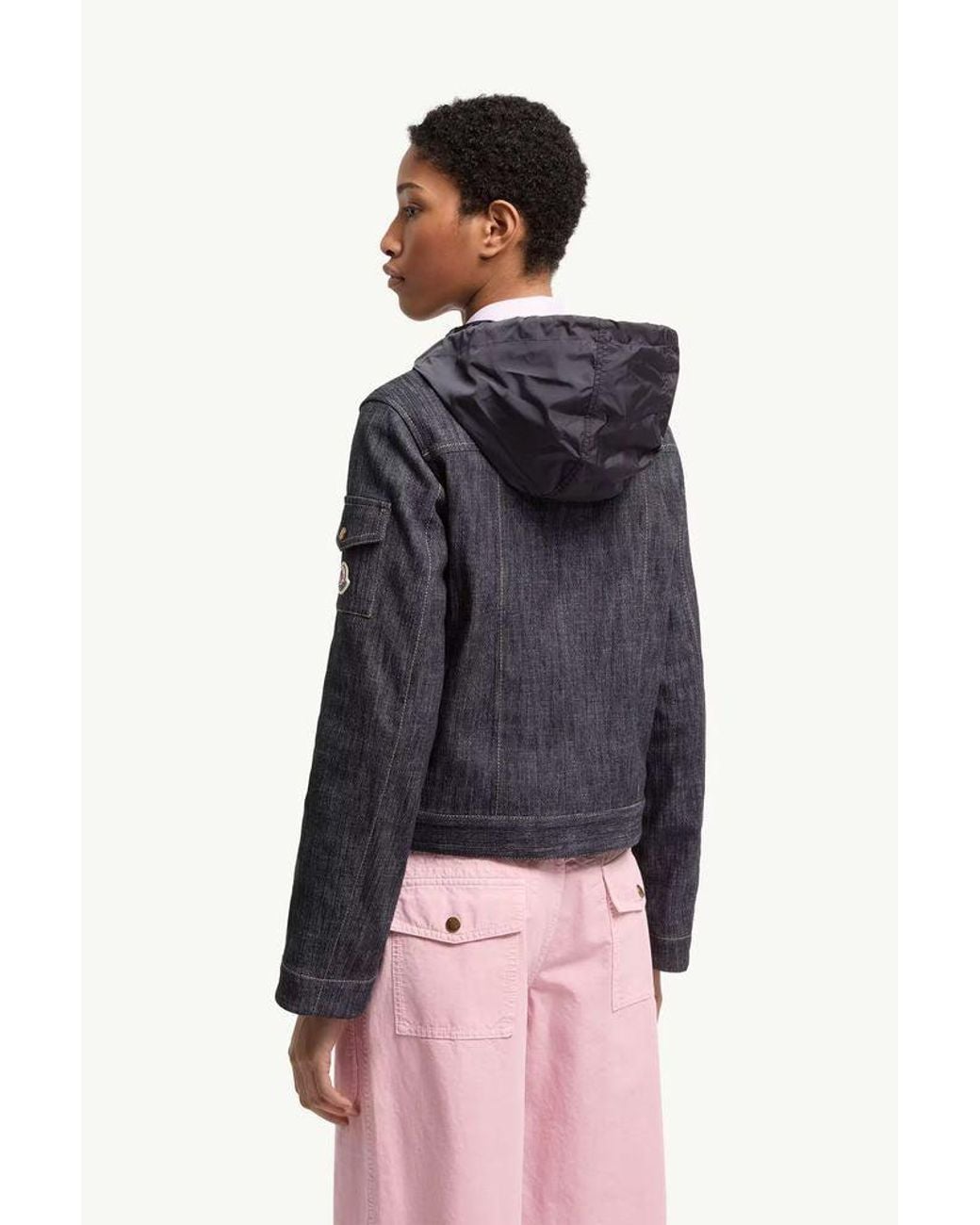 Moncler Blue Moncler Double-Breasted Denim With Hood Jacket