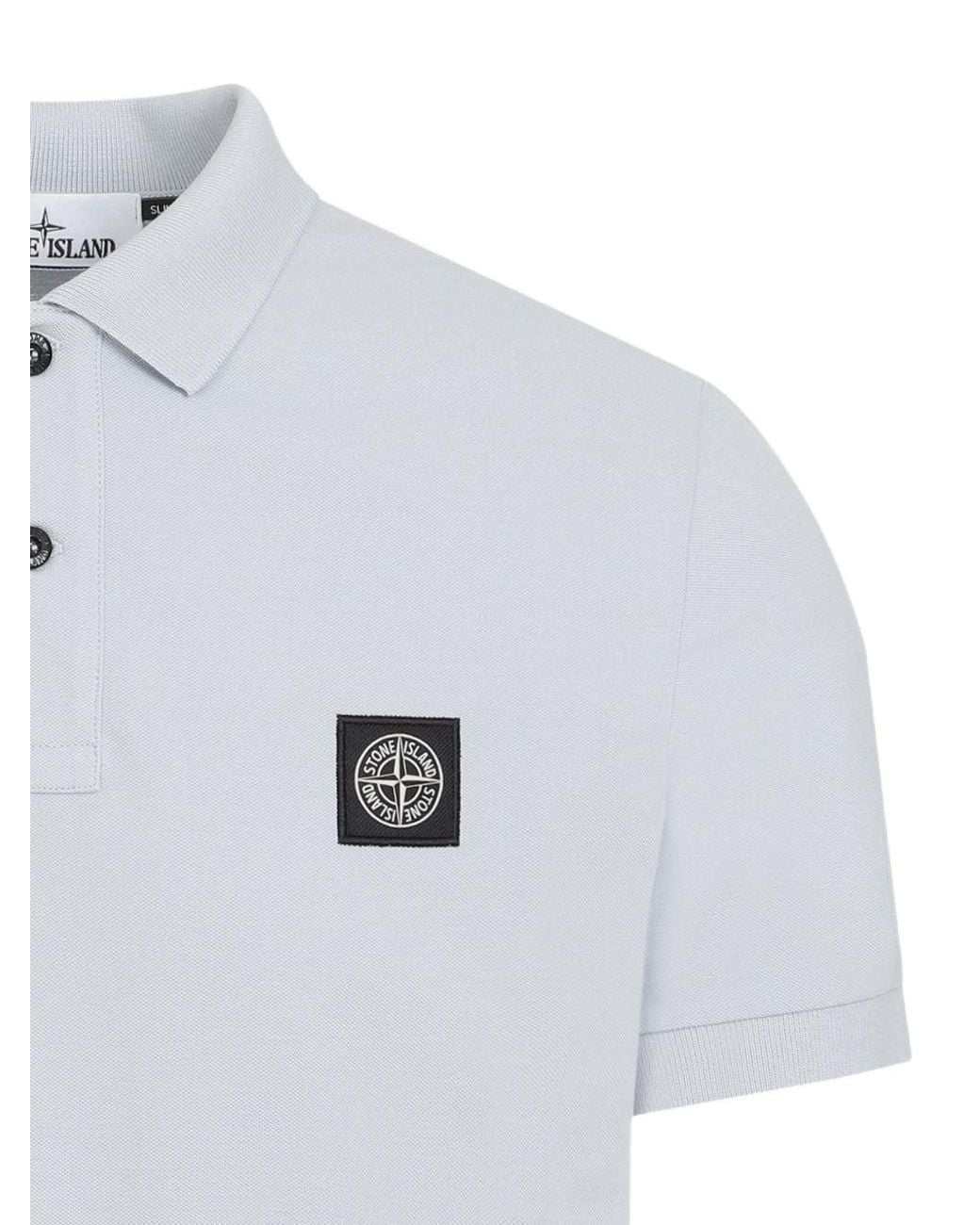 Stone Island White Logo Cotton Polo Shirt