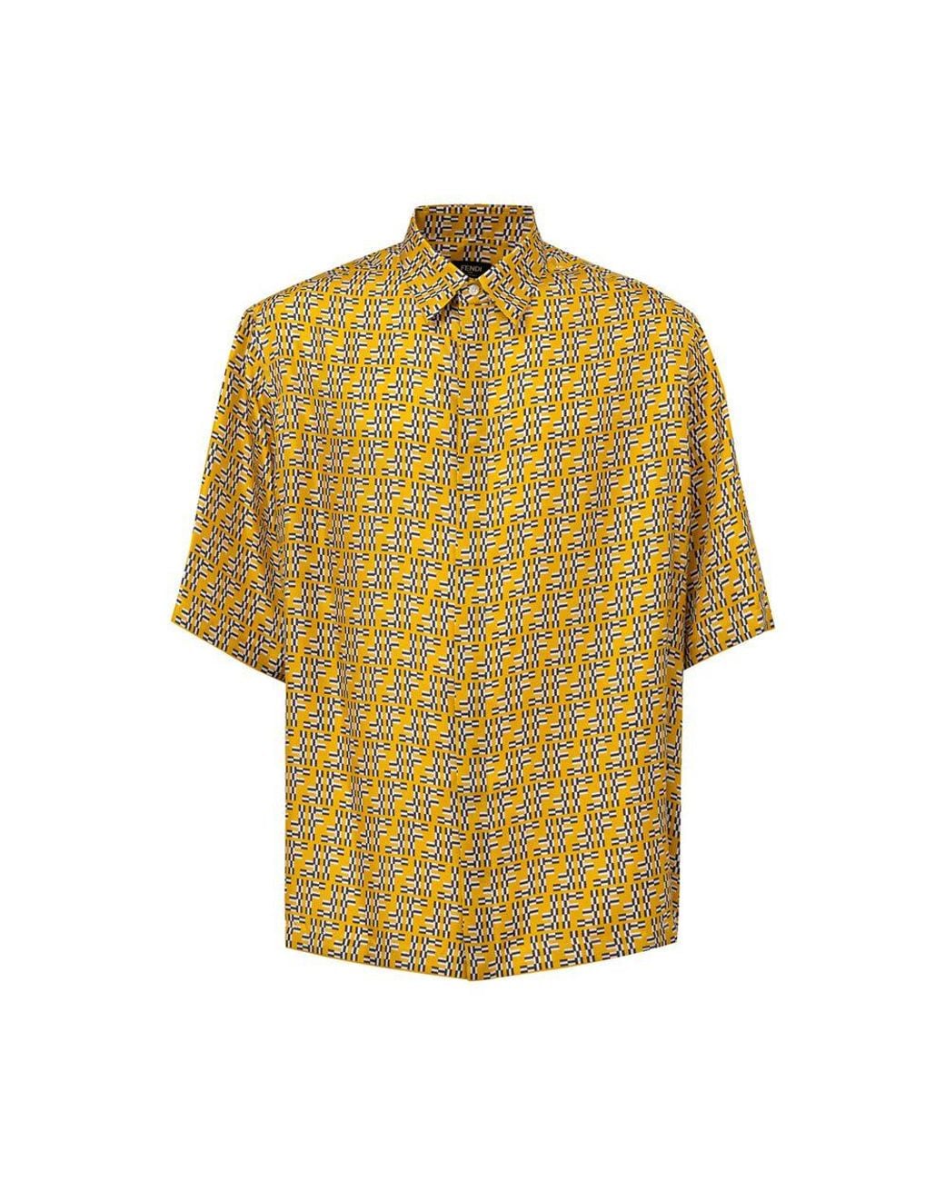 Fendi Yellow Silk Shortsleeve Shirt for men