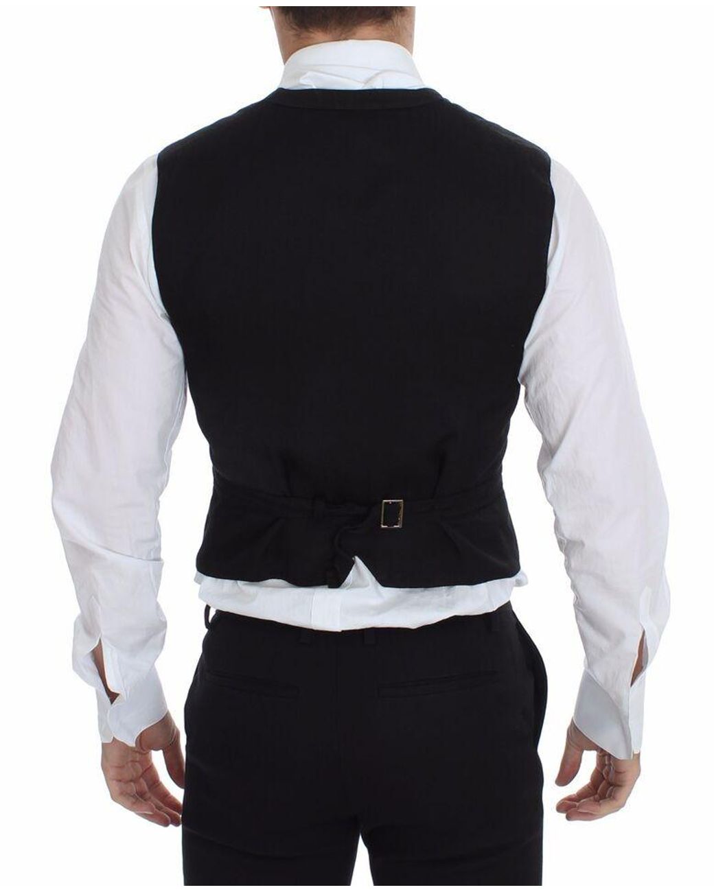 Dolce & Gabbana Black Flax Cotton Dress Vest Blazer for men